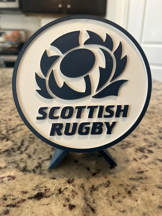 Scotland Scottish Rugby 3D printed navy thistle roundel display with stand and hidden stash box, made in USA