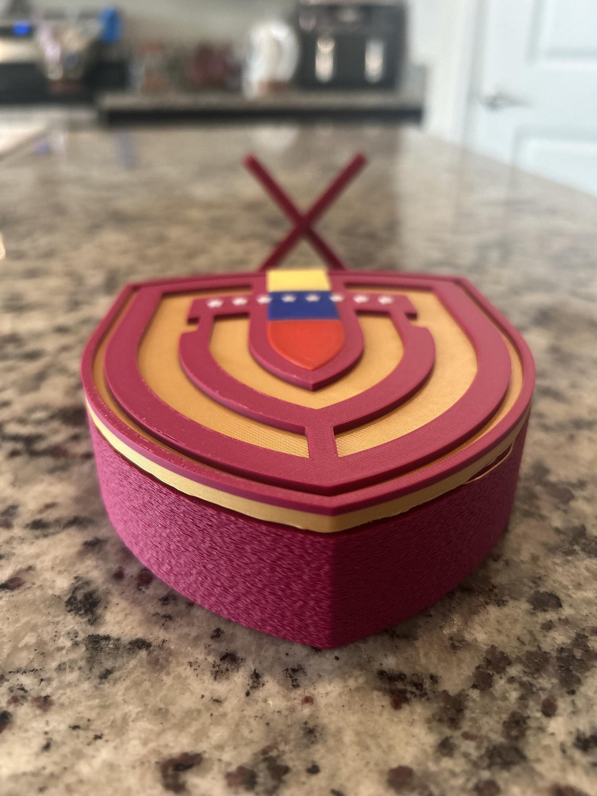 Venezuela La Vinotinto 3D printed crest display with stand and hidden stash boxVenezuelan national team soccer fan gift, made in USA