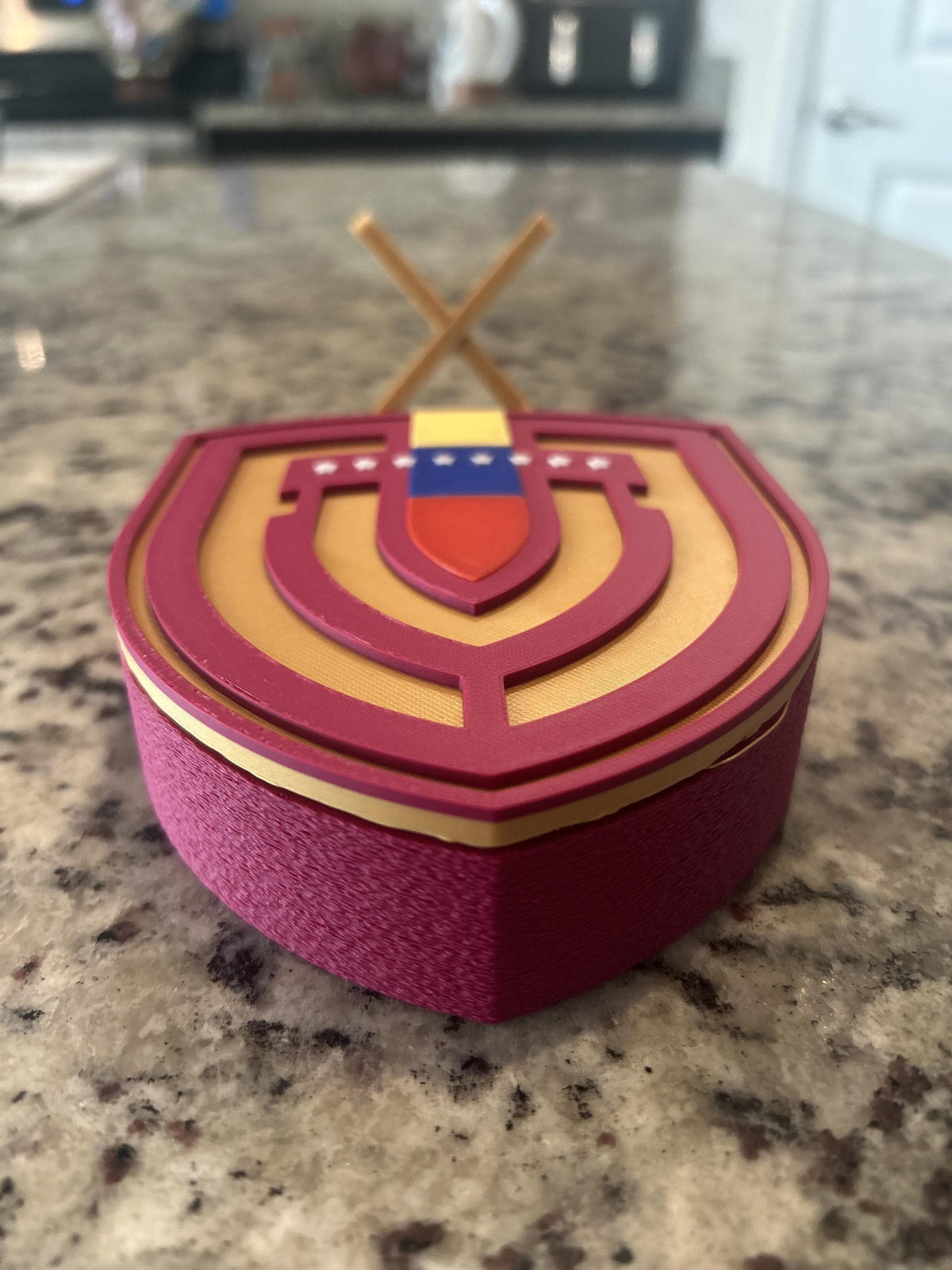 Venezuela La Vinotinto 3D printed crest display with stand and hidden stash boxVenezuelan national team soccer fan gift, made in USA