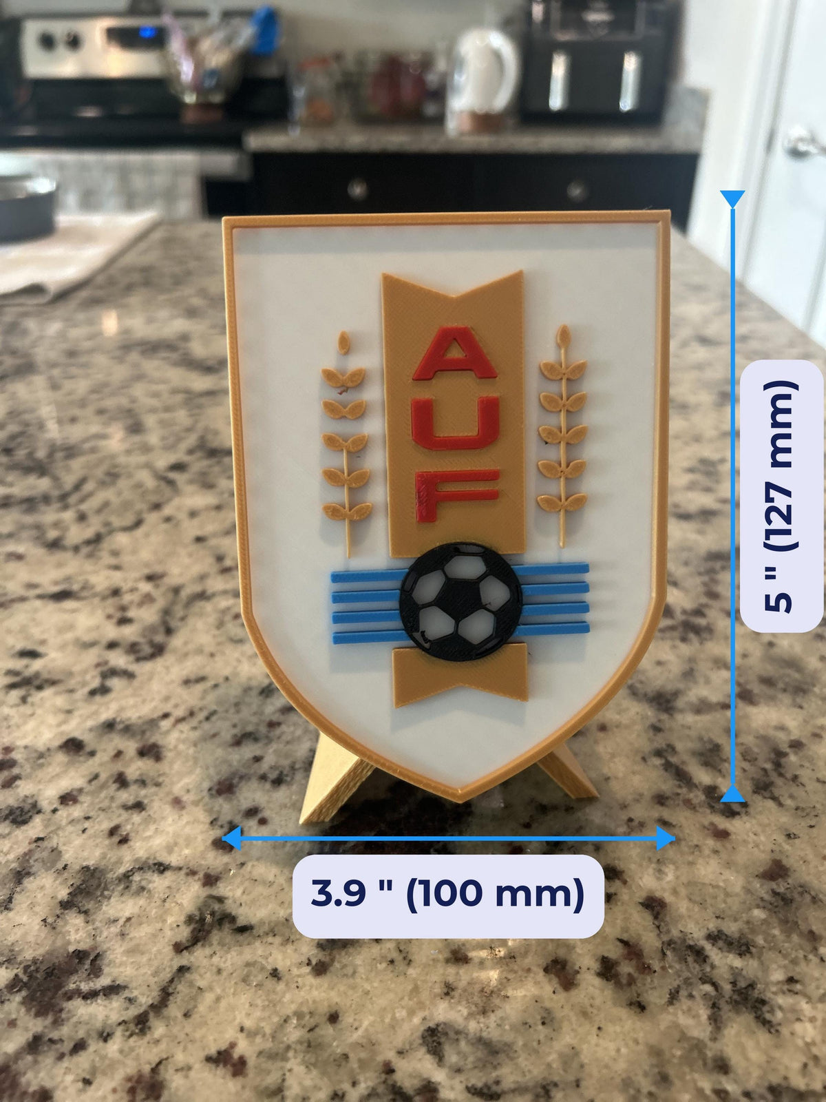 Uruguay La Celeste AUF 3D printed crest display with stand and hidden stash boxUruguayan national team soccer fan gift, made in USA