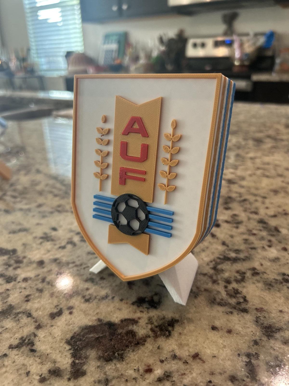 Uruguay La Celeste AUF 3D printed crest display with stand and hidden stash boxUruguayan national team soccer fan gift, made in USA