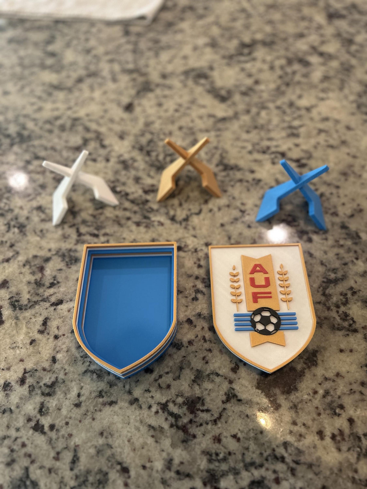 Uruguay La Celeste AUF 3D printed crest display with stand and hidden stash boxUruguayan national team soccer fan gift, made in USA