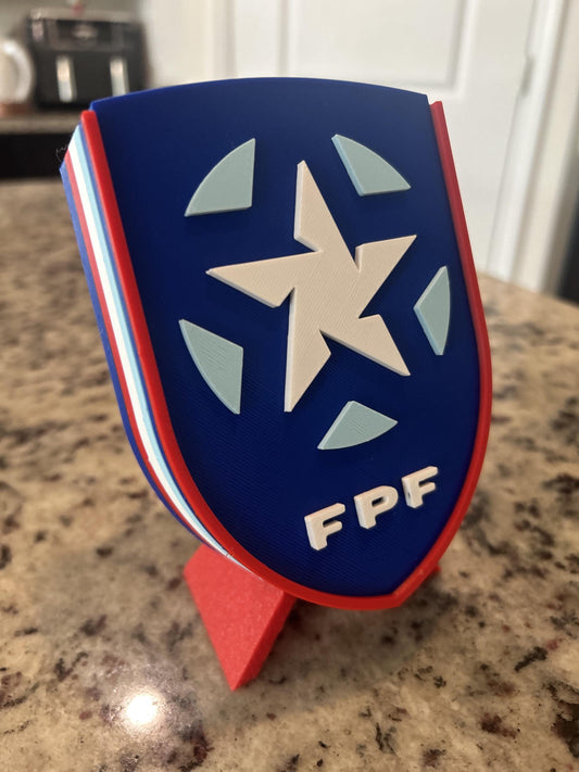 Puerto Rico Boricua FPF 3D printed crest display with stand and hidden stash boxPuerto Rican national team soccer fan gift, made in USA