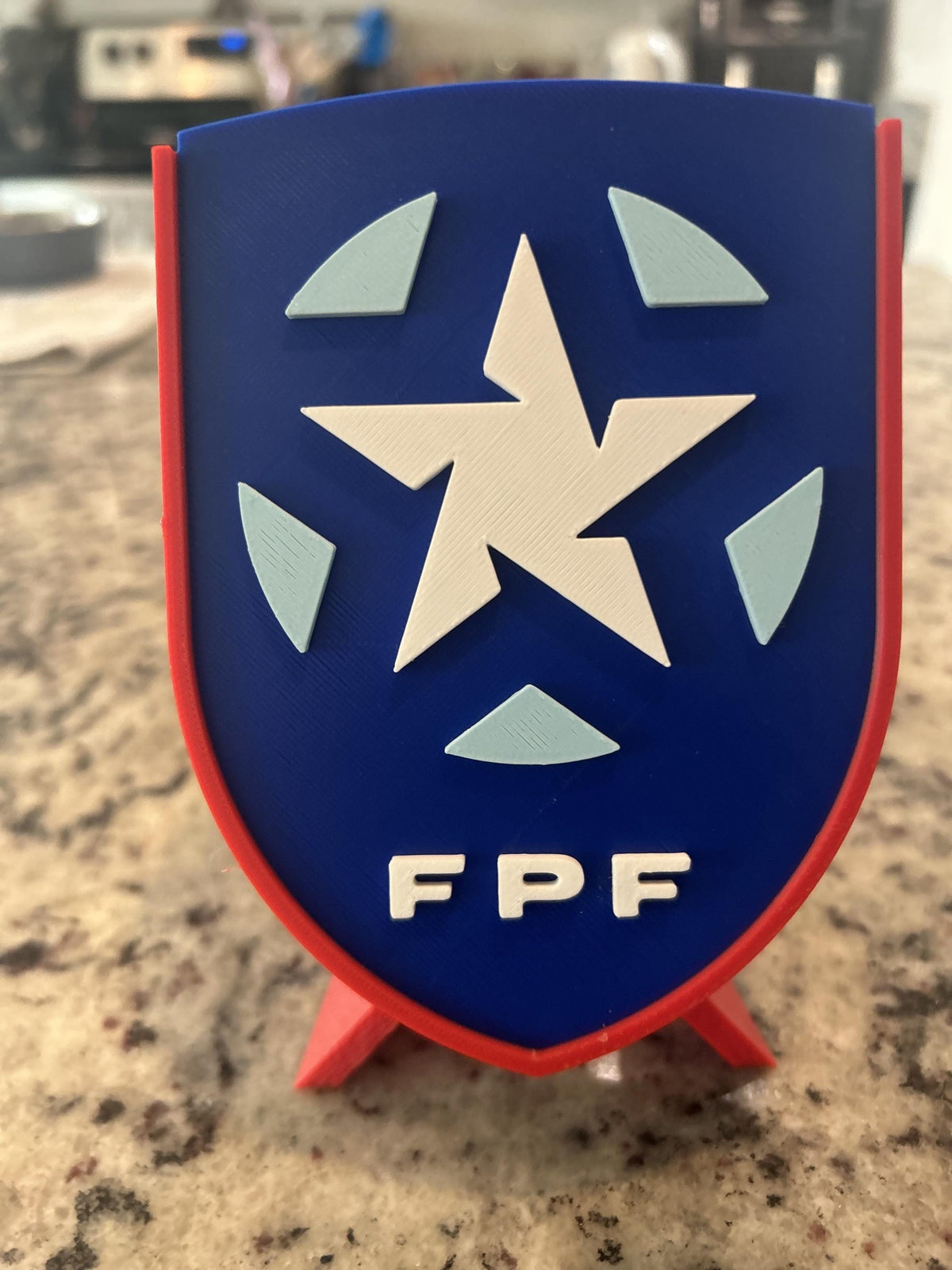 Puerto Rico Boricua FPF 3D printed crest display with stand and hidden stash boxPuerto Rican national team soccer fan gift, made in USA