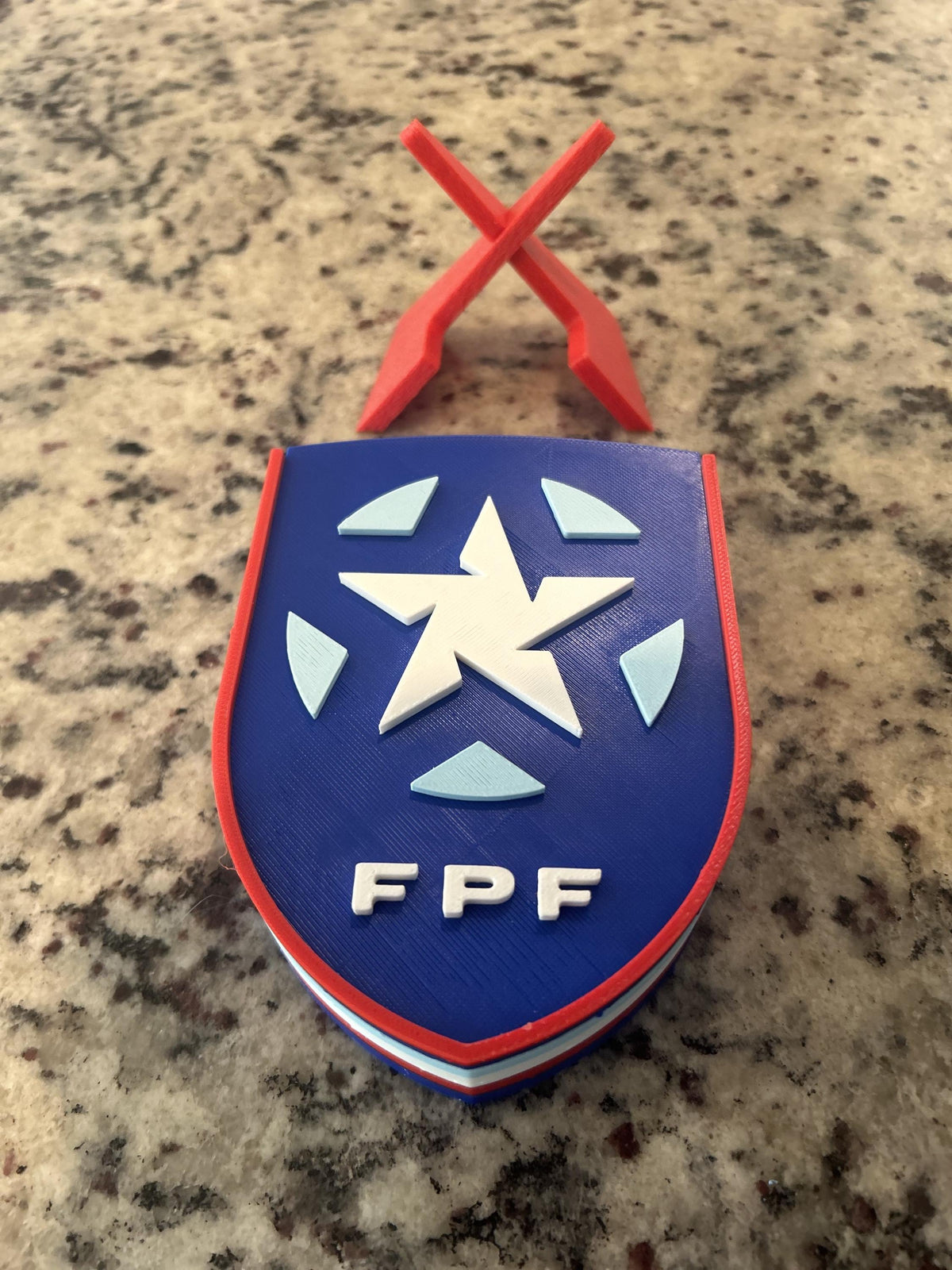 Puerto Rico Boricua FPF 3D printed crest display with stand and hidden stash boxPuerto Rican national team soccer fan gift, made in USA