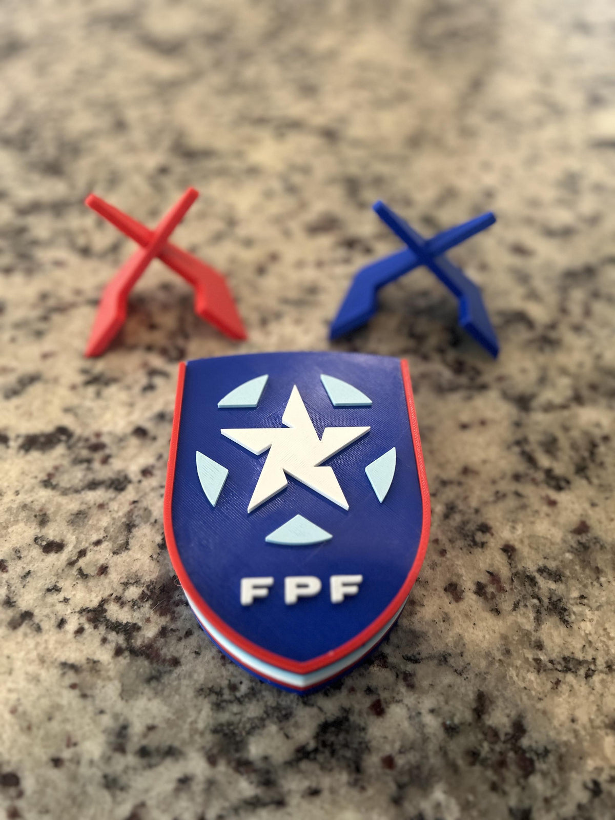 Puerto Rico Boricua FPF 3D printed crest display with stand and hidden stash boxPuerto Rican national team soccer fan gift, made in USA