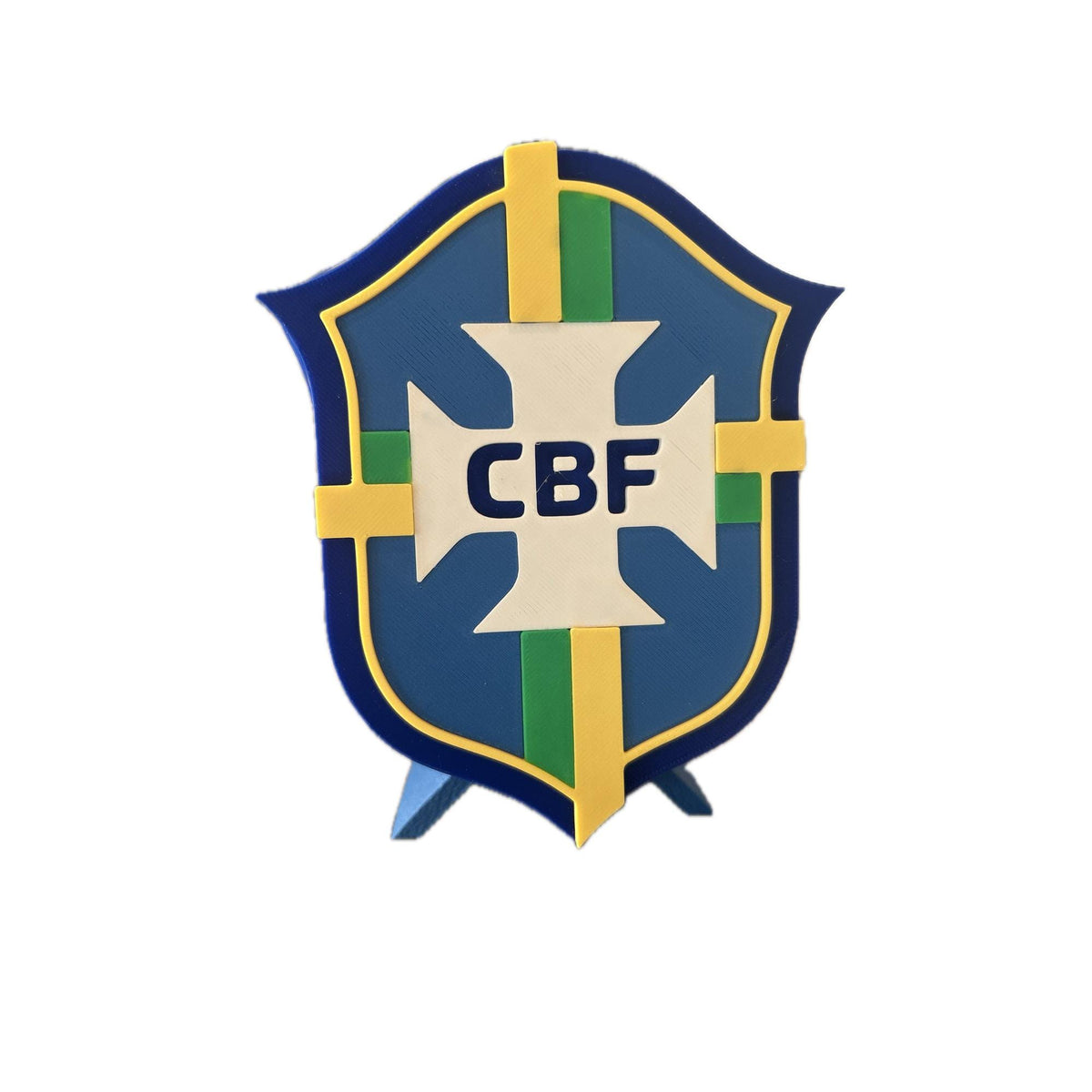 Brazil CBF 3D printed Seleção crest display with stand and hidden stash box, canarinho soccer fan gift, made in USA