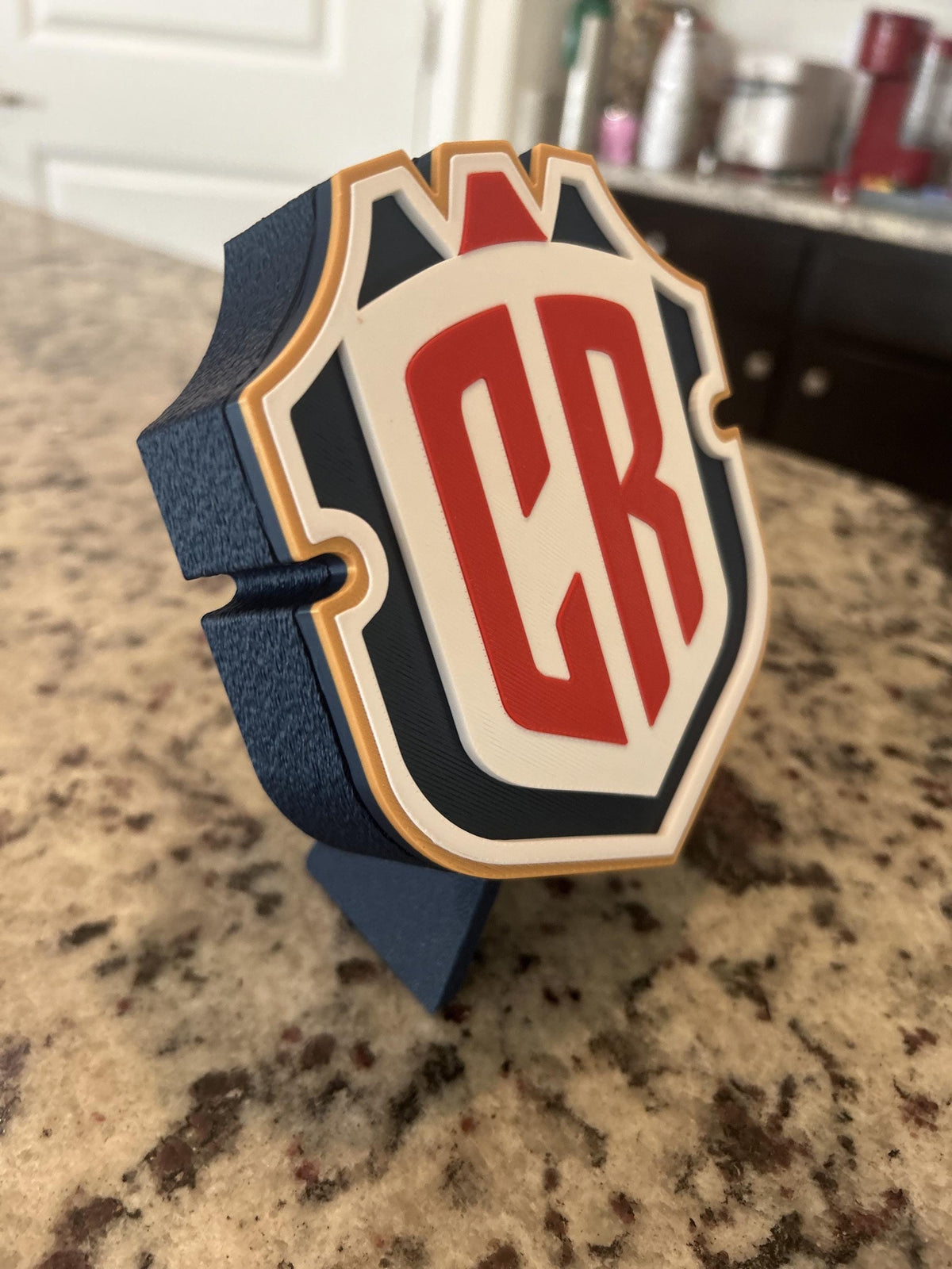Costa Rica La Sele 3D printed CR crest display with stand and hidden stash box, Ticos soccer fan gift, made in USA