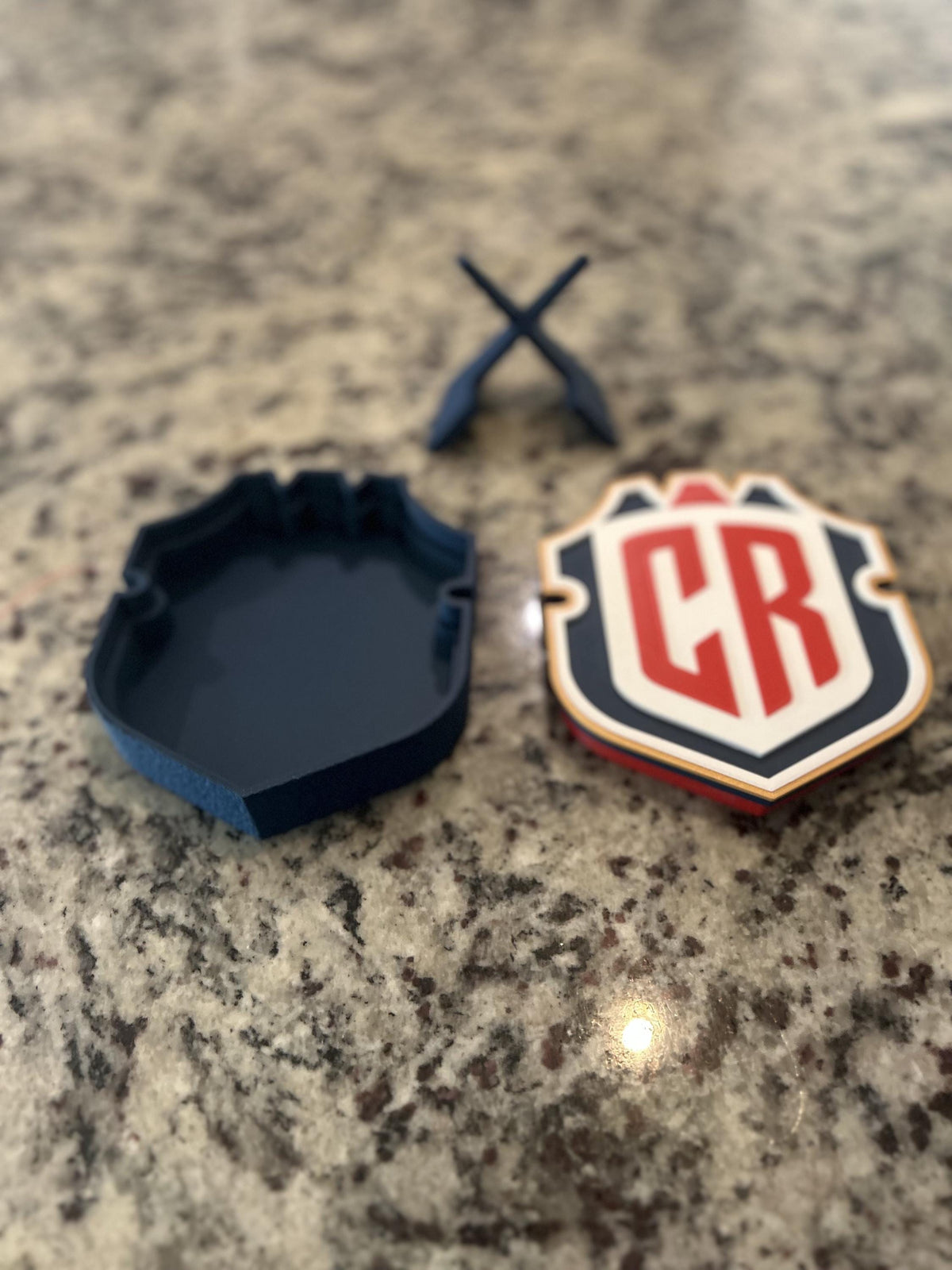 Costa Rica La Sele 3D printed CR crest display with stand and hidden stash box, Ticos soccer fan gift, made in USA