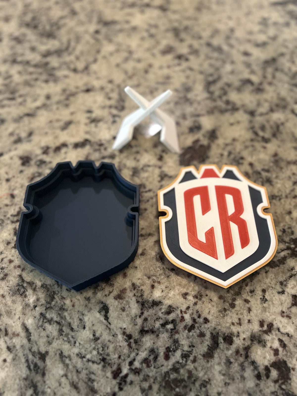 Costa Rica La Sele 3D printed CR crest display with stand and hidden stash box, Ticos soccer fan gift, made in USA