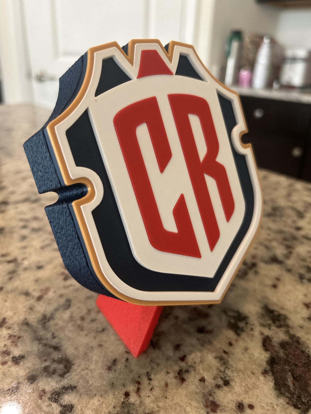 Costa Rica La Sele 3D printed CR crest display with stand and hidden stash box, Ticos soccer fan gift, made in USA