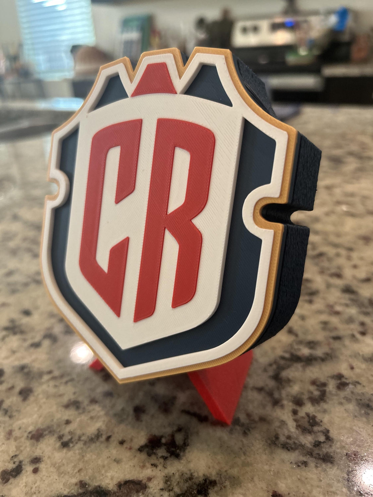 Costa Rica La Sele 3D printed CR crest display with stand and hidden stash box, Ticos soccer fan gift, made in USA