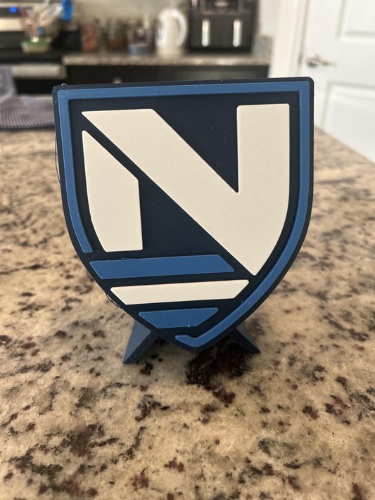 Nicaragua La Azul 3D printed crest display with stand and hidden stash box, Pinolero soccer fan gift, made in USA