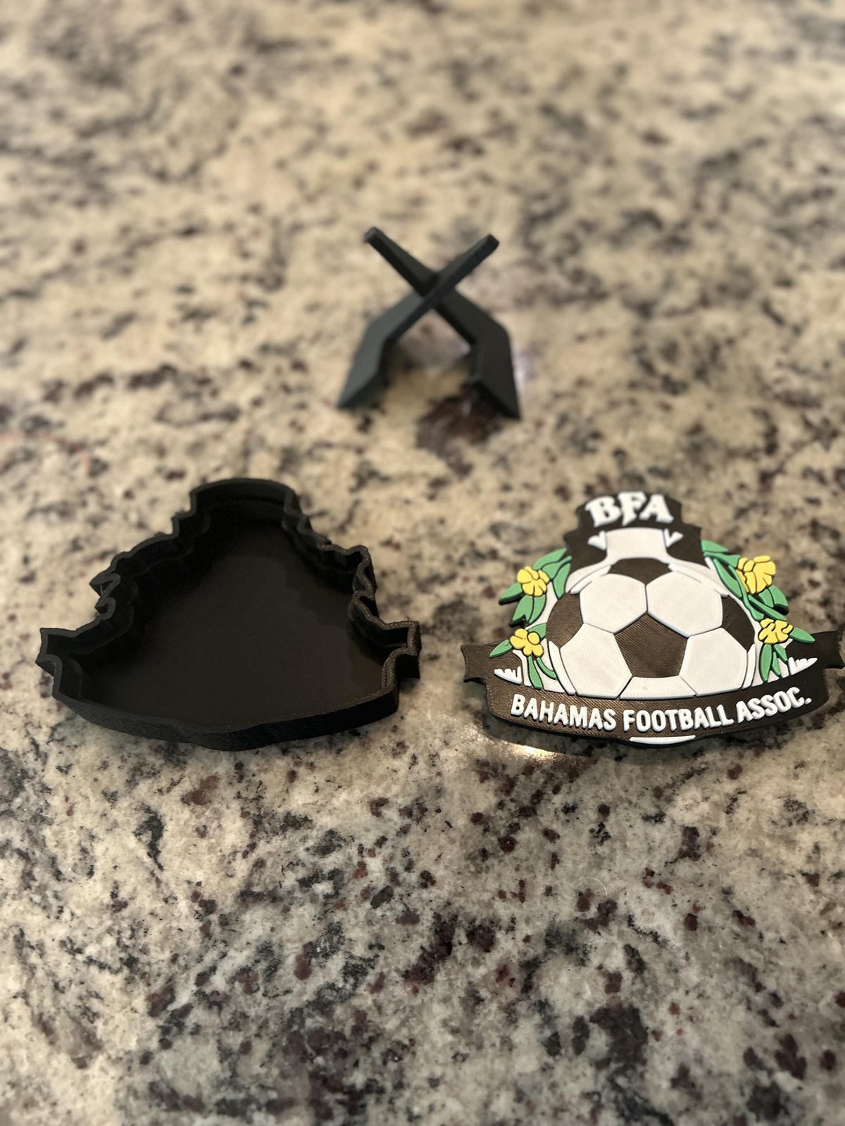 Bahamas Football Association BFA 3D printed crest display with stand and hidden stash box, Bahamian soccer fan gift, made in USA