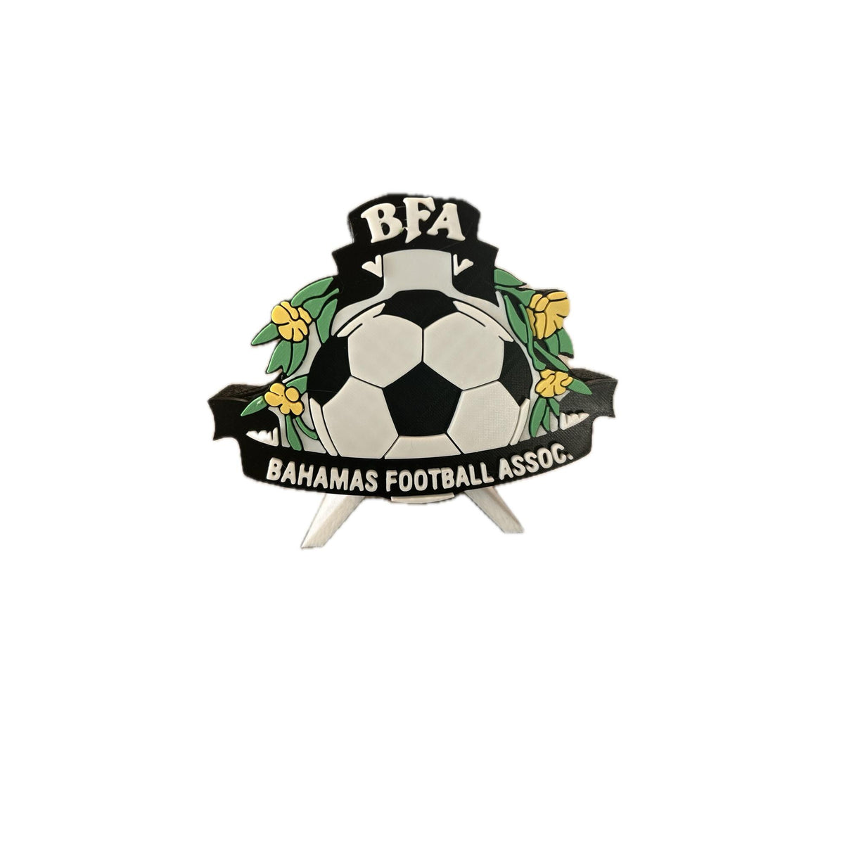 Bahamas Football Association BFA 3D printed crest display with stand and hidden stash box, Bahamian soccer fan gift, made in USA