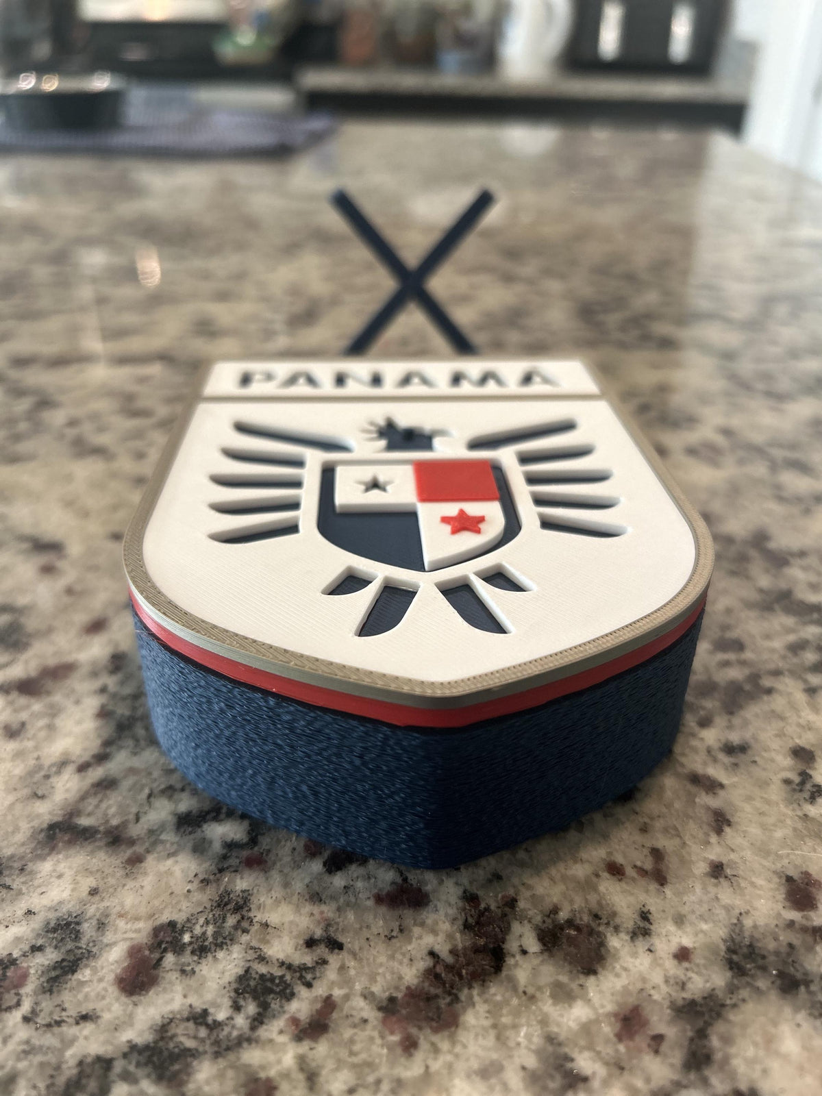 Panama La Marea Roja 3D printed eagle crest display with stand and hidden stash box, Canalero soccer fan gift, made in USA