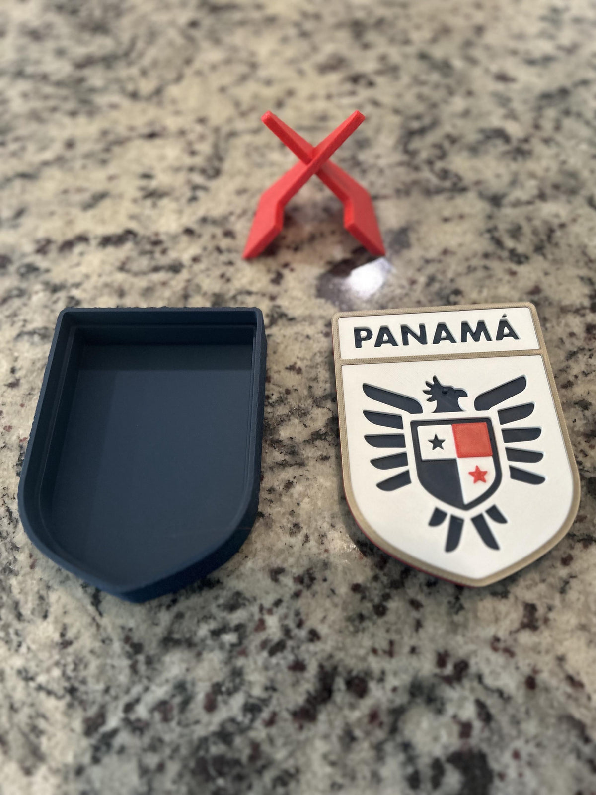 Panama La Marea Roja 3D printed eagle crest display with stand and hidden stash box, Canalero soccer fan gift, made in USA