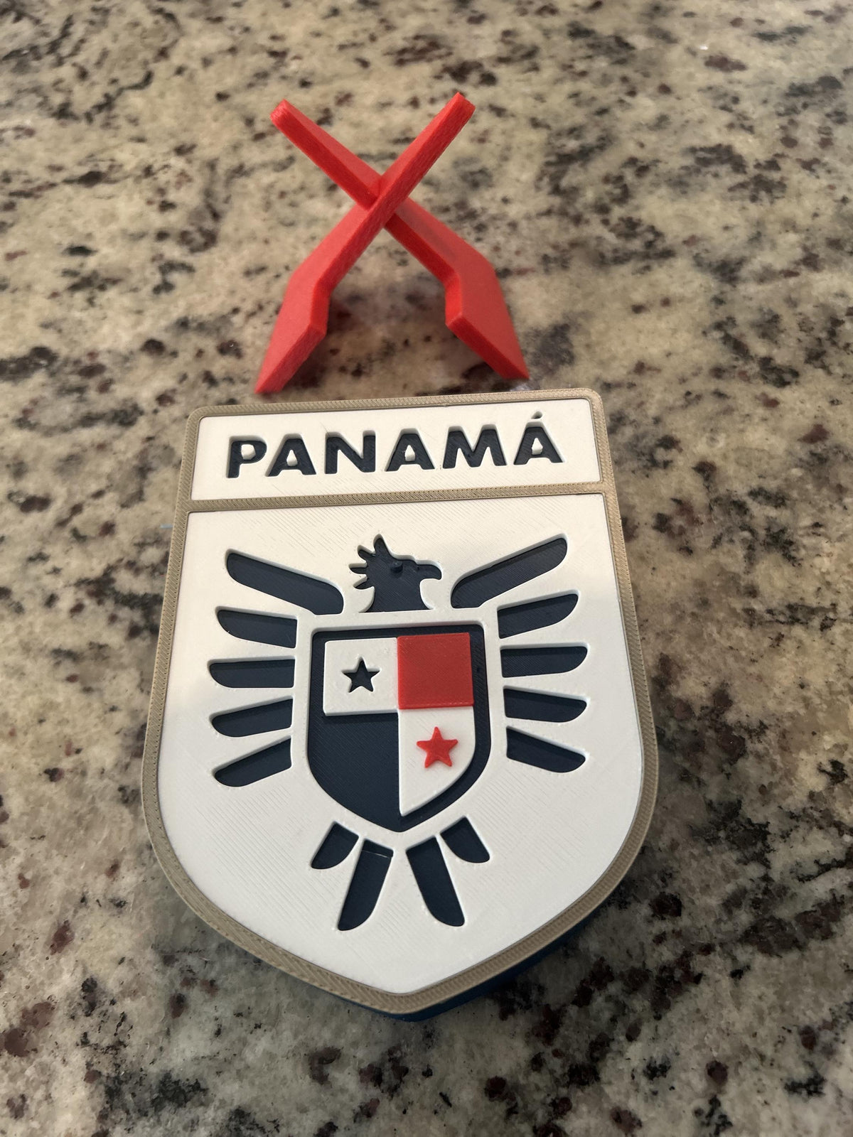 Panama La Marea Roja 3D printed eagle crest display with stand and hidden stash box, Canalero soccer fan gift, made in USA