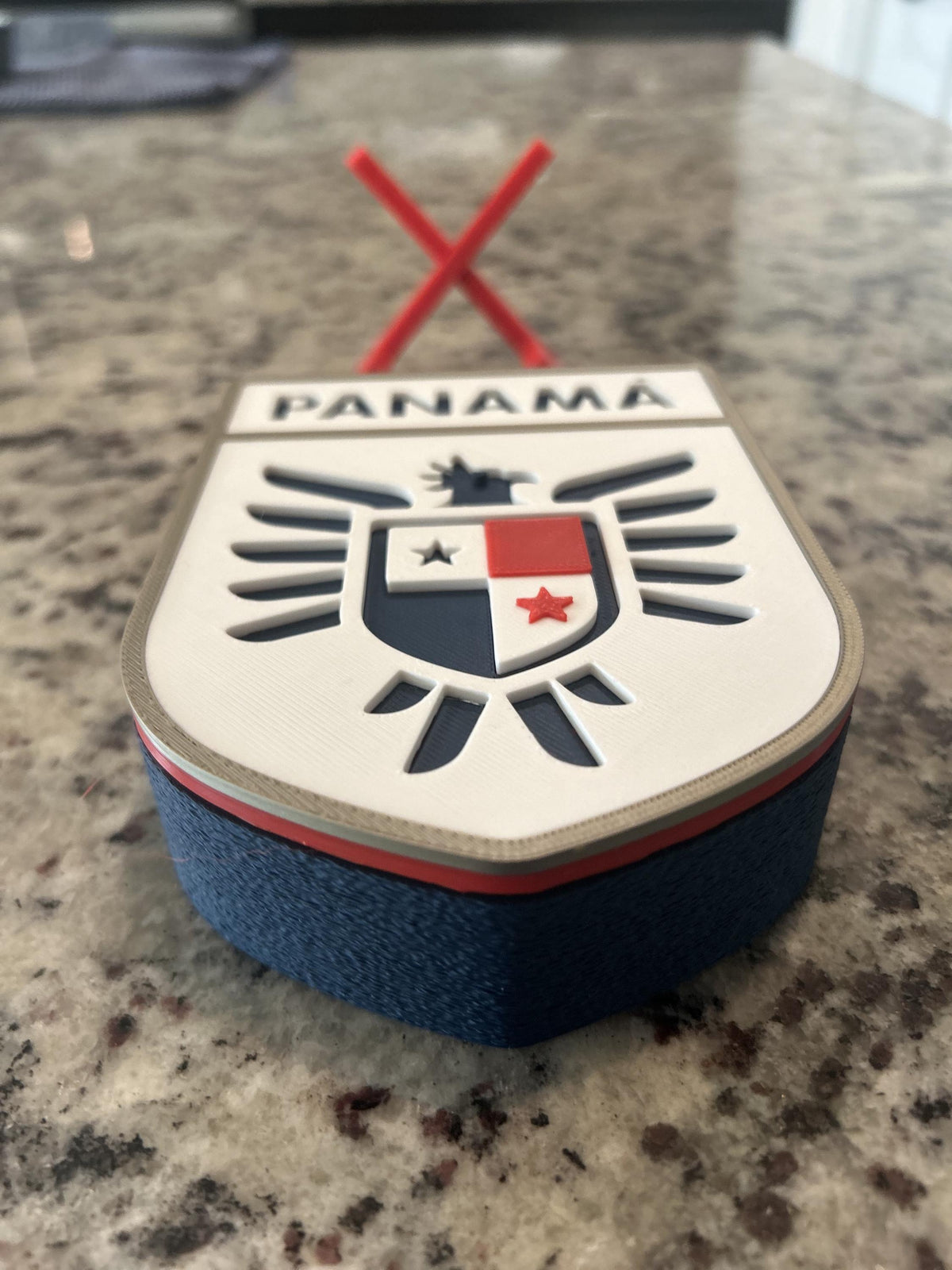 Panama La Marea Roja 3D printed eagle crest display with stand and hidden stash box, Canalero soccer fan gift, made in USA