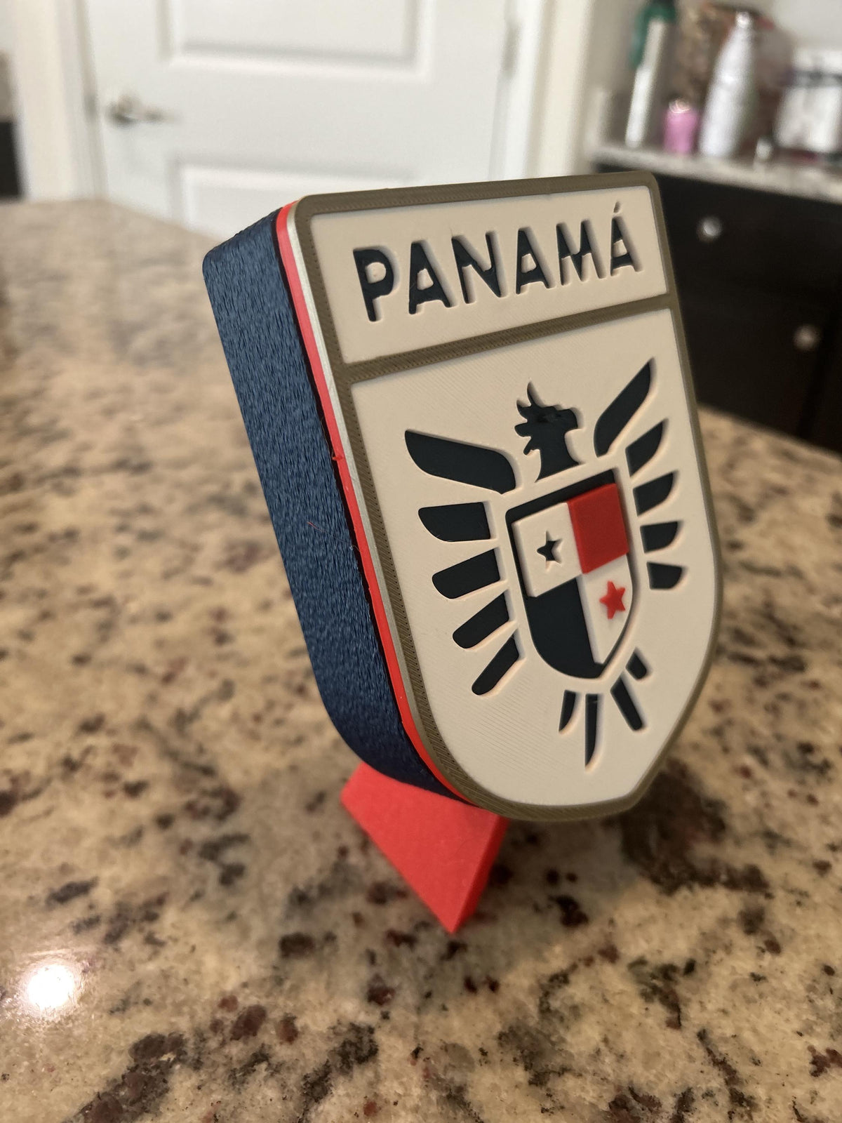Panama La Marea Roja 3D printed eagle crest display with stand and hidden stash box, Canalero soccer fan gift, made in USA