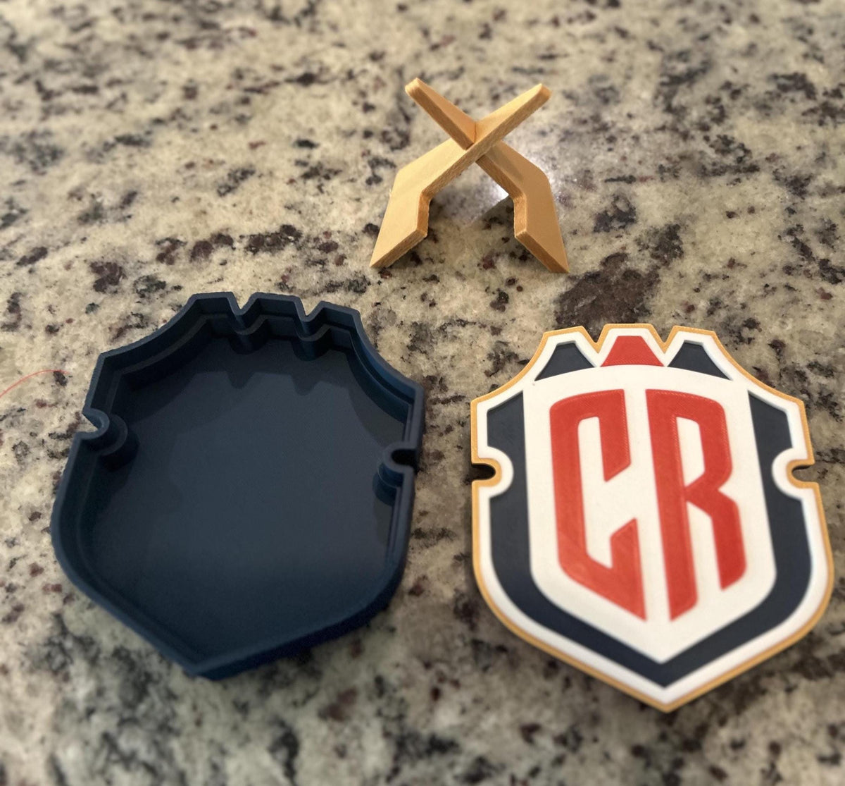 Costa Rica La Sele 3D printed CR crest display with stand and hidden stash box, Ticos soccer fan gift, made in USA