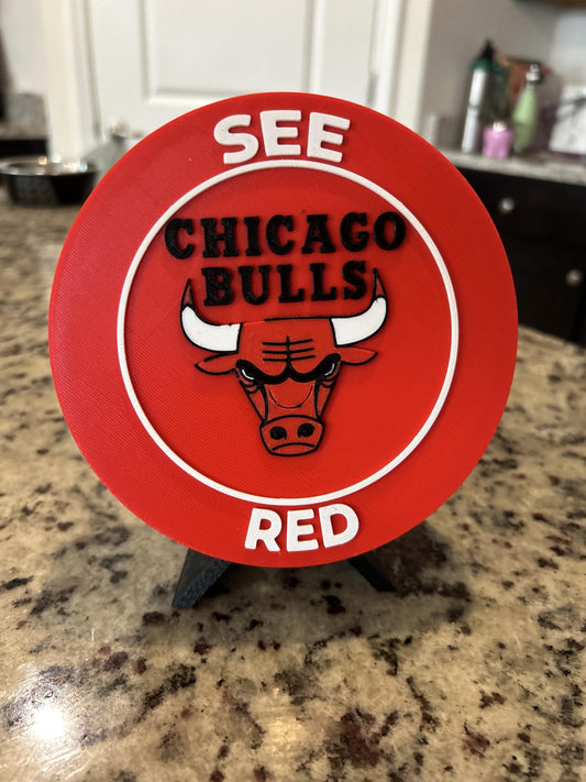 3D Printed Chicago Bulls Display with Stand — also a jewelry box or desk organizer; 3D printed fan gift, made in USA