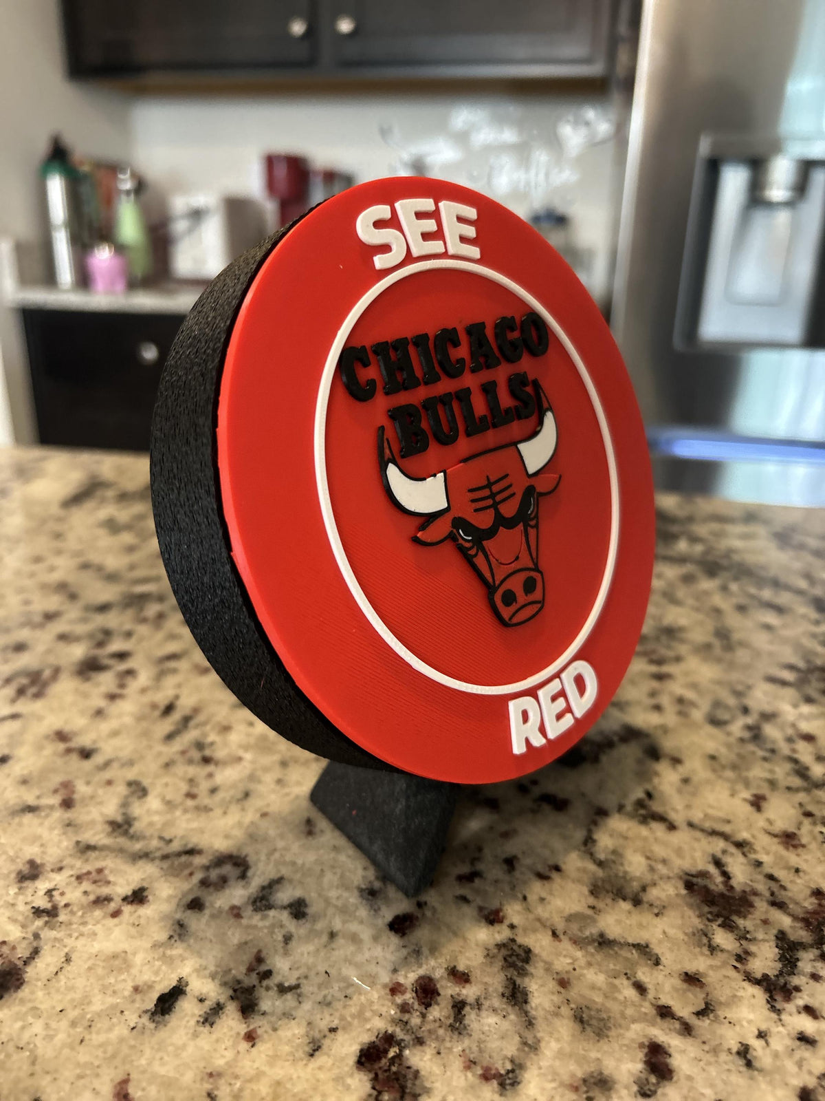 3D Printed Chicago Bulls Display with Stand — also a jewelry box or desk organizer; 3D printed fan gift, made in USA