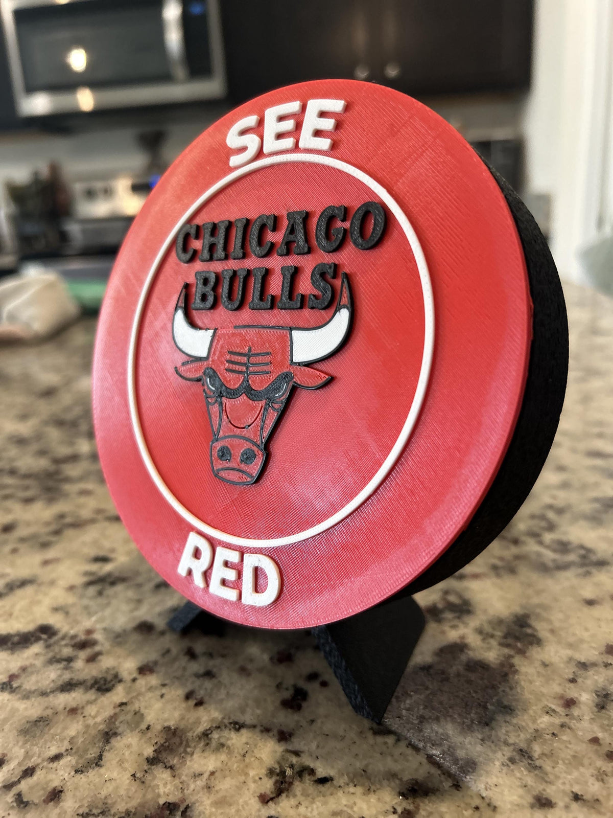 3D Printed Chicago Bulls Display with Stand — also a jewelry box or desk organizer; 3D printed fan gift, made in USA