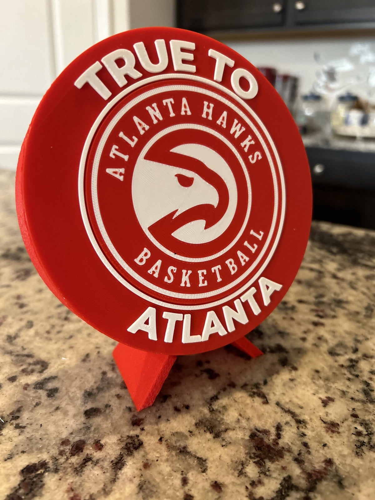 3D Printed Atlanta Hawks Display with Stand — also a jewelry box or desk organizer; 3D printed fan gift, made in USA