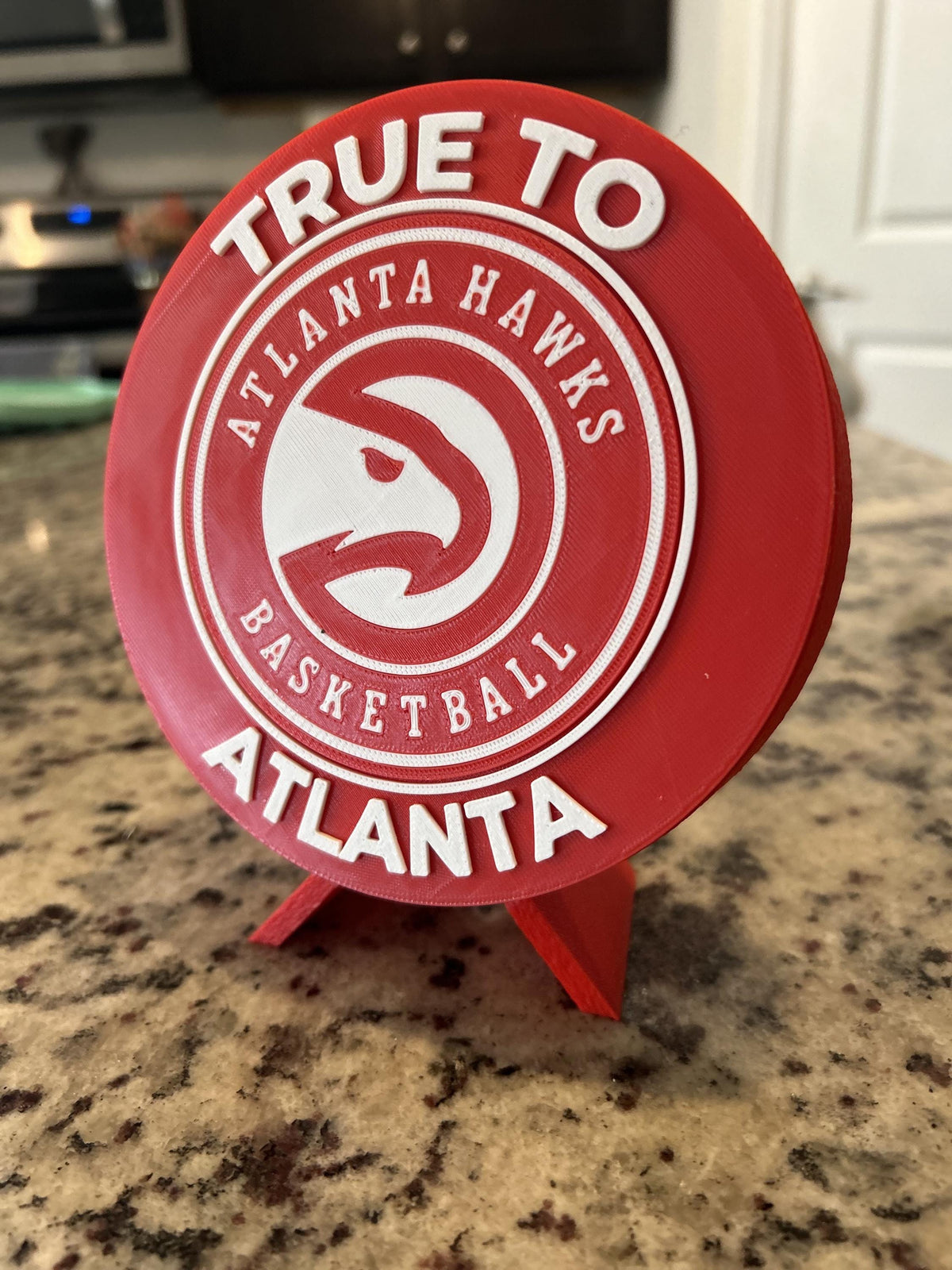 3D Printed Atlanta Hawks Display with Stand — also a jewelry box or desk organizer; 3D printed fan gift, made in USA
