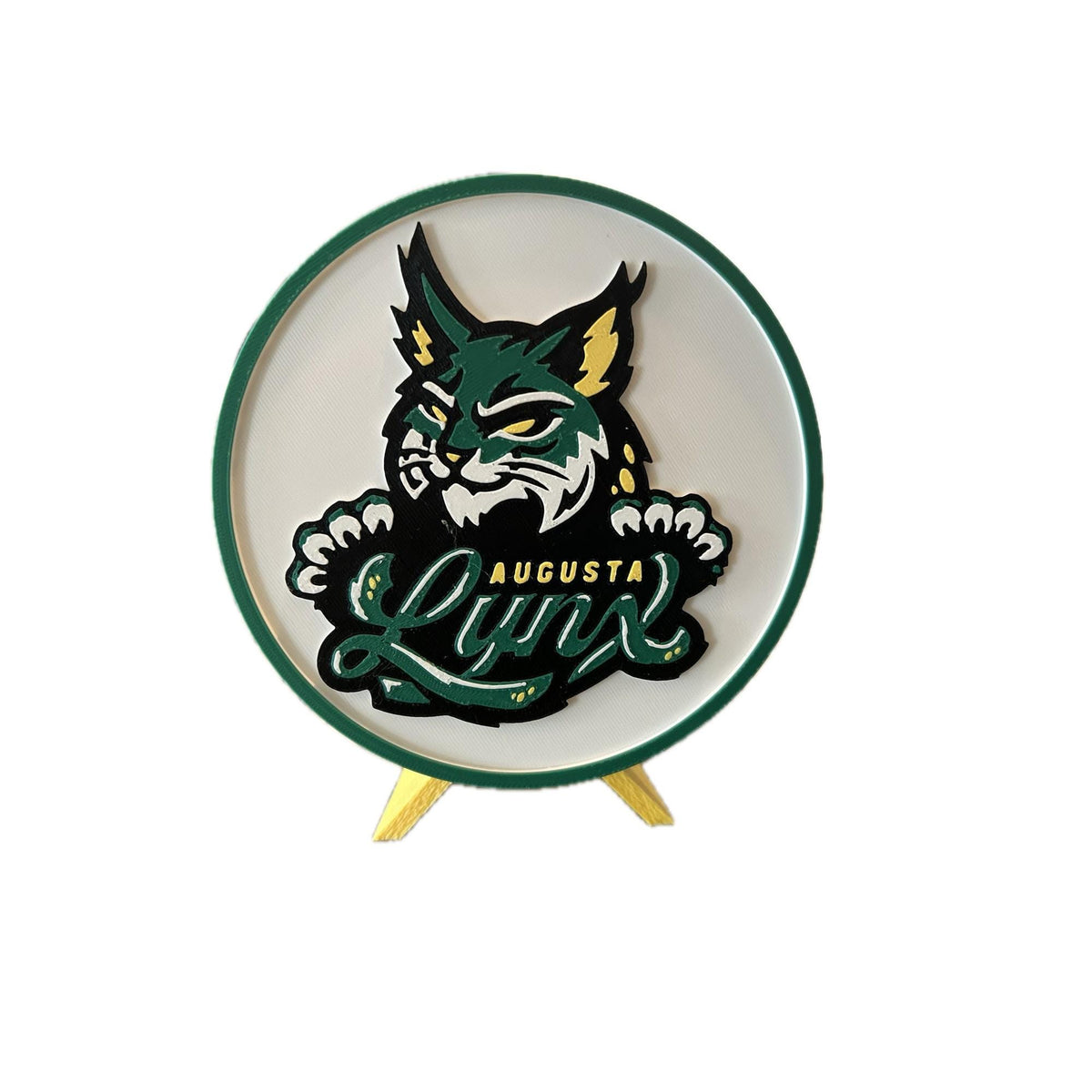Augusta Lynx 3D printed hockey roundel display with stand and hidden stash box, ECHL fan gift, made in USA