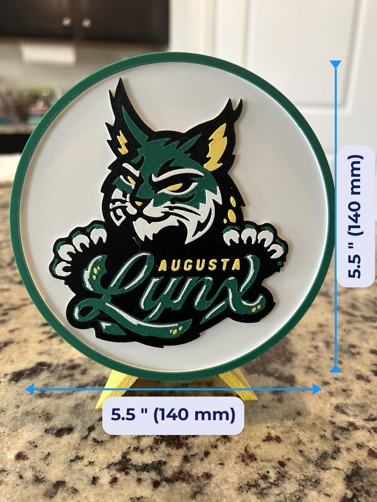 Augusta Lynx 3D printed hockey roundel display with stand and hidden stash box, ECHL fan gift, made in USA