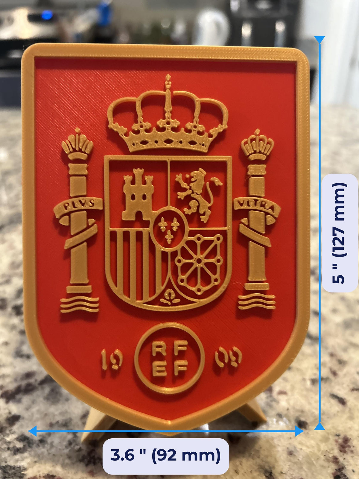 Spain La Roja RFEF 3D printed crest display with stand and hidden stash box, Furia Roja soccer fan gift, made in USA