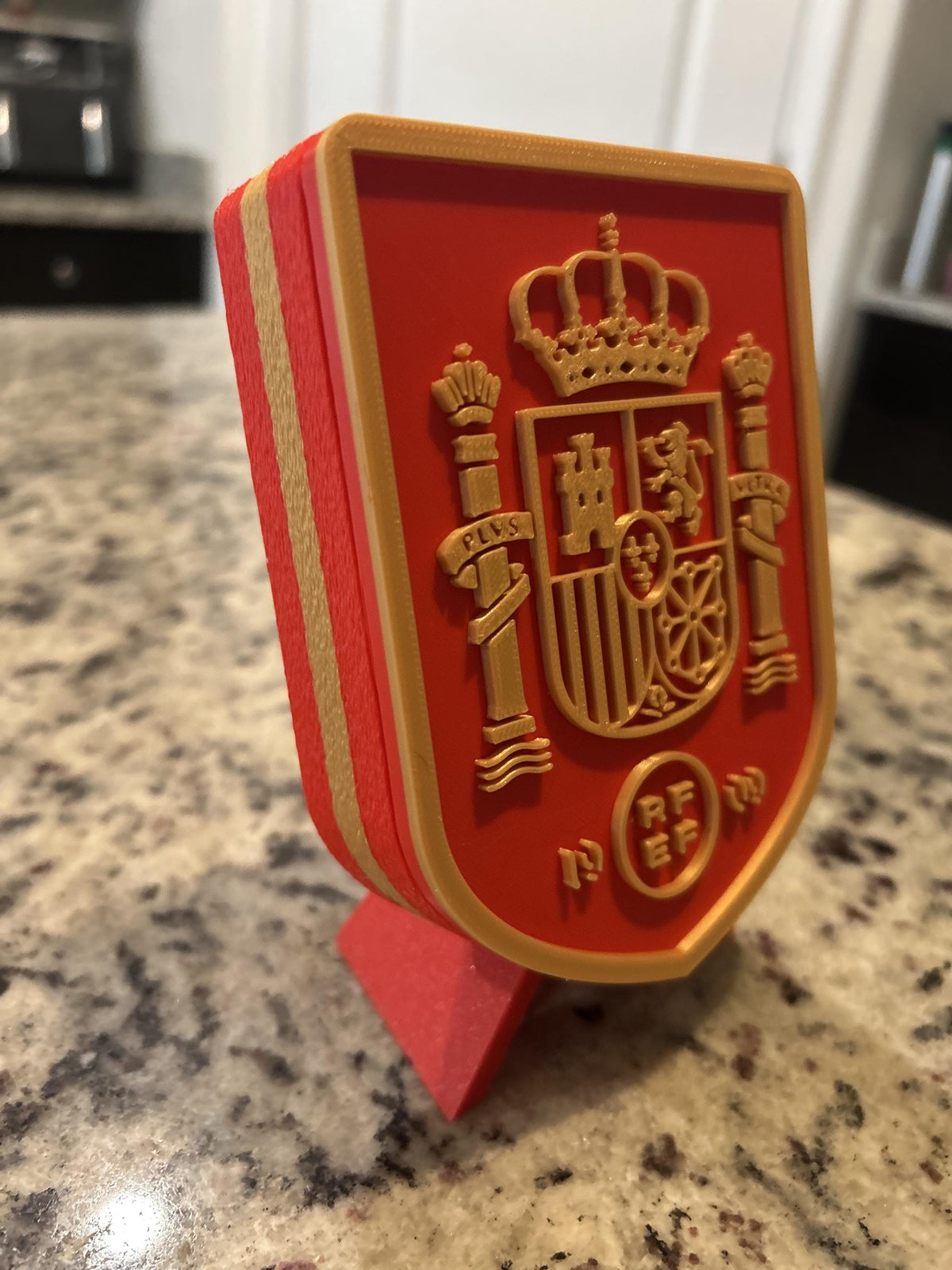 Spain La Roja RFEF 3D printed crest display with stand and hidden stash box, Furia Roja soccer fan gift, made in USA