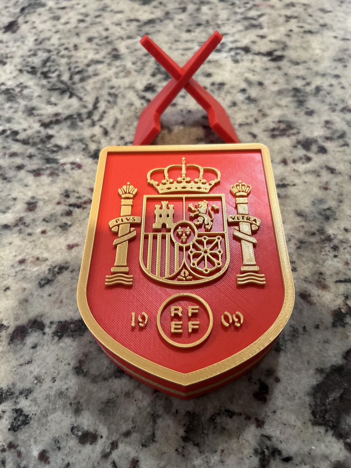 Spain La Roja RFEF 3D printed crest display with stand and hidden stash box, Furia Roja soccer fan gift, made in USA