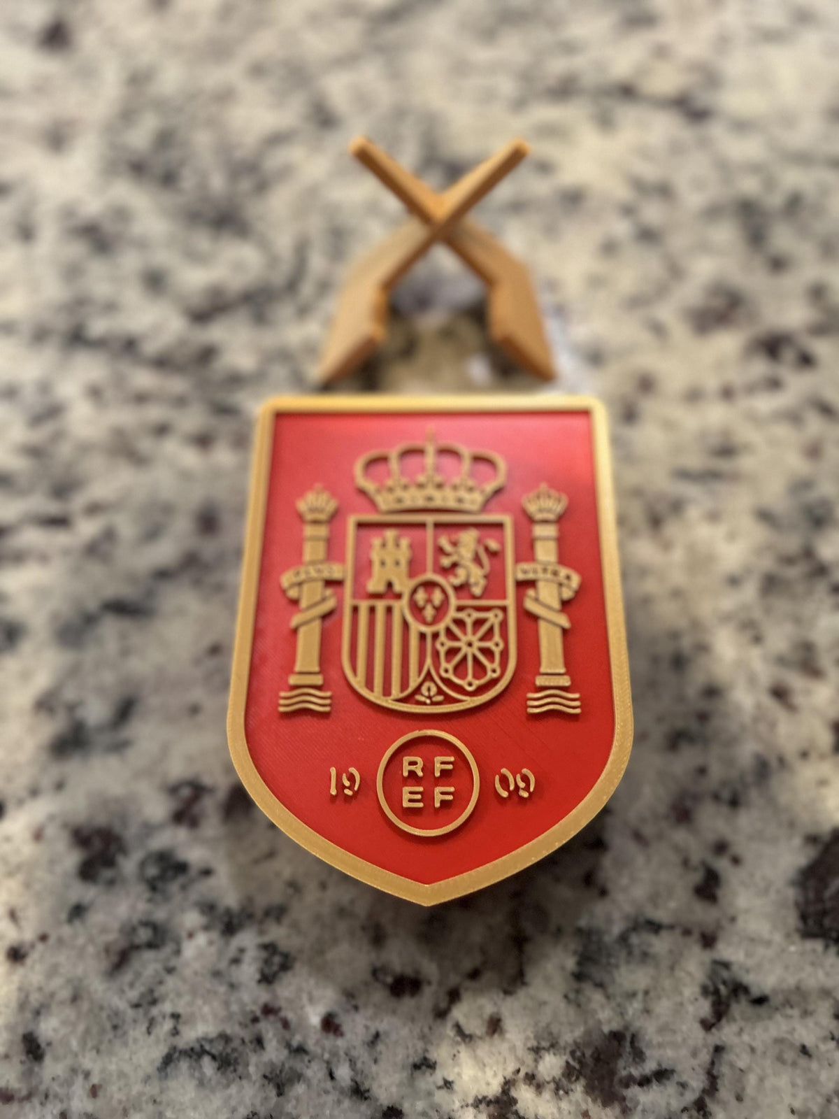 Spain La Roja RFEF 3D printed crest display with stand and hidden stash box, Furia Roja soccer fan gift, made in USA