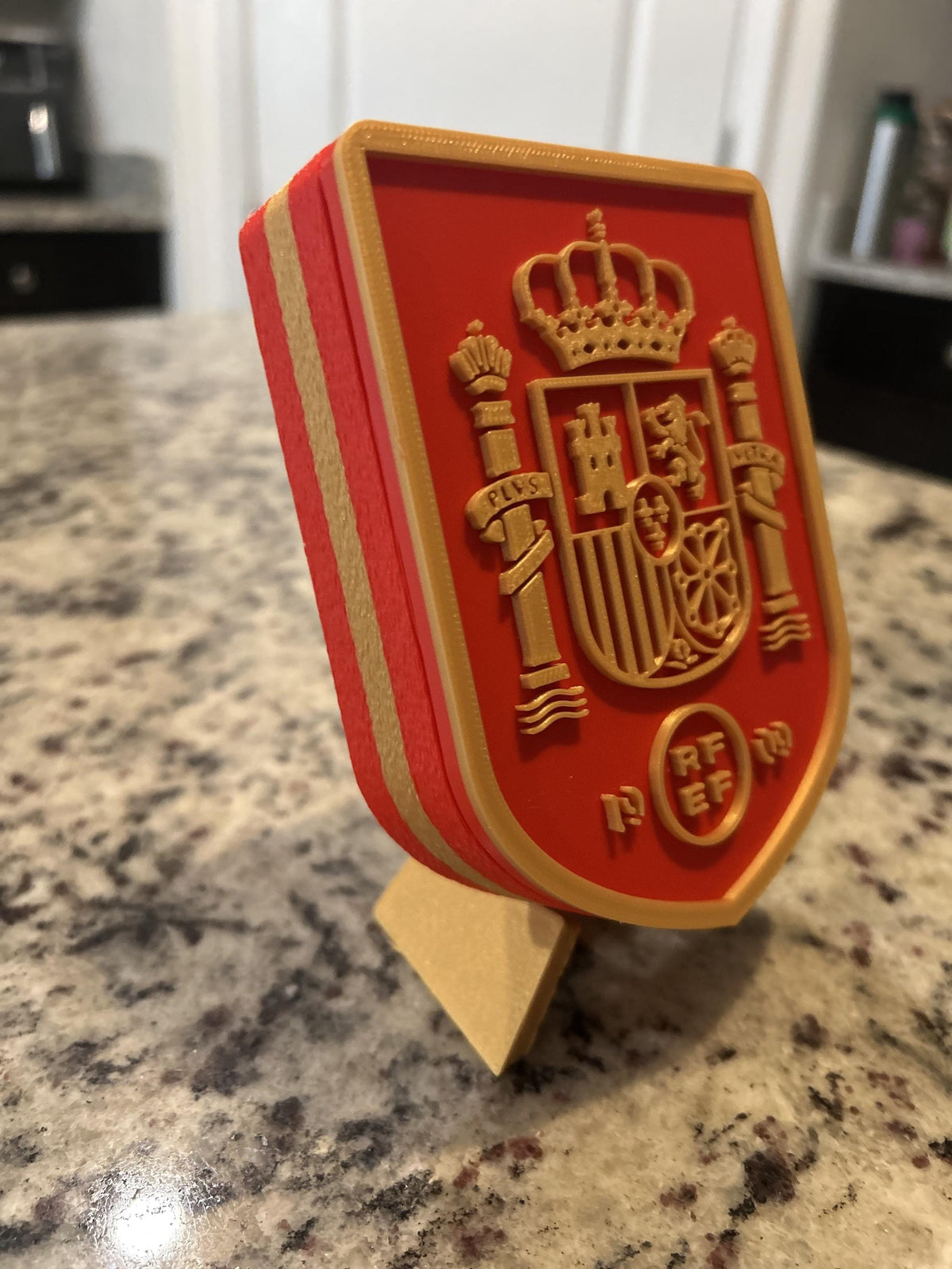 Spain La Roja RFEF 3D printed crest display with stand and hidden stash box, Furia Roja soccer fan gift, made in USA