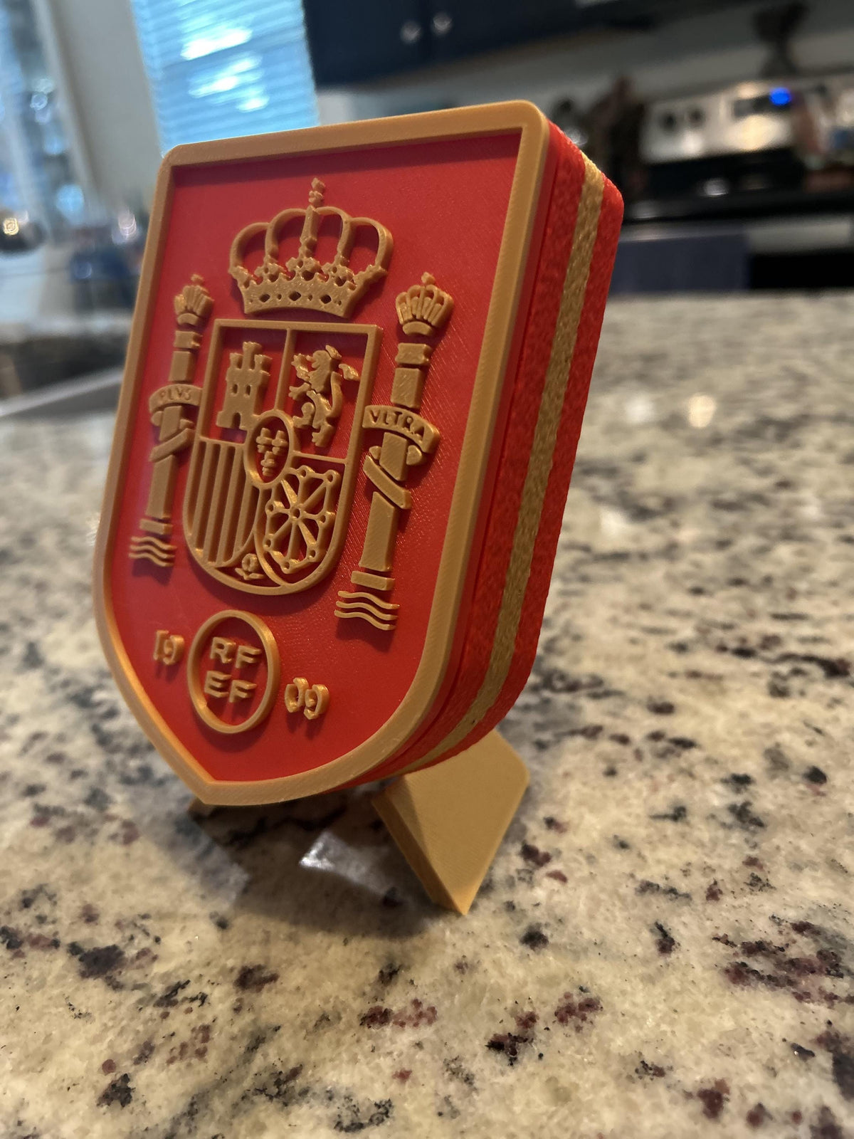Spain La Roja RFEF 3D printed crest display with stand and hidden stash box, Furia Roja soccer fan gift, made in USA