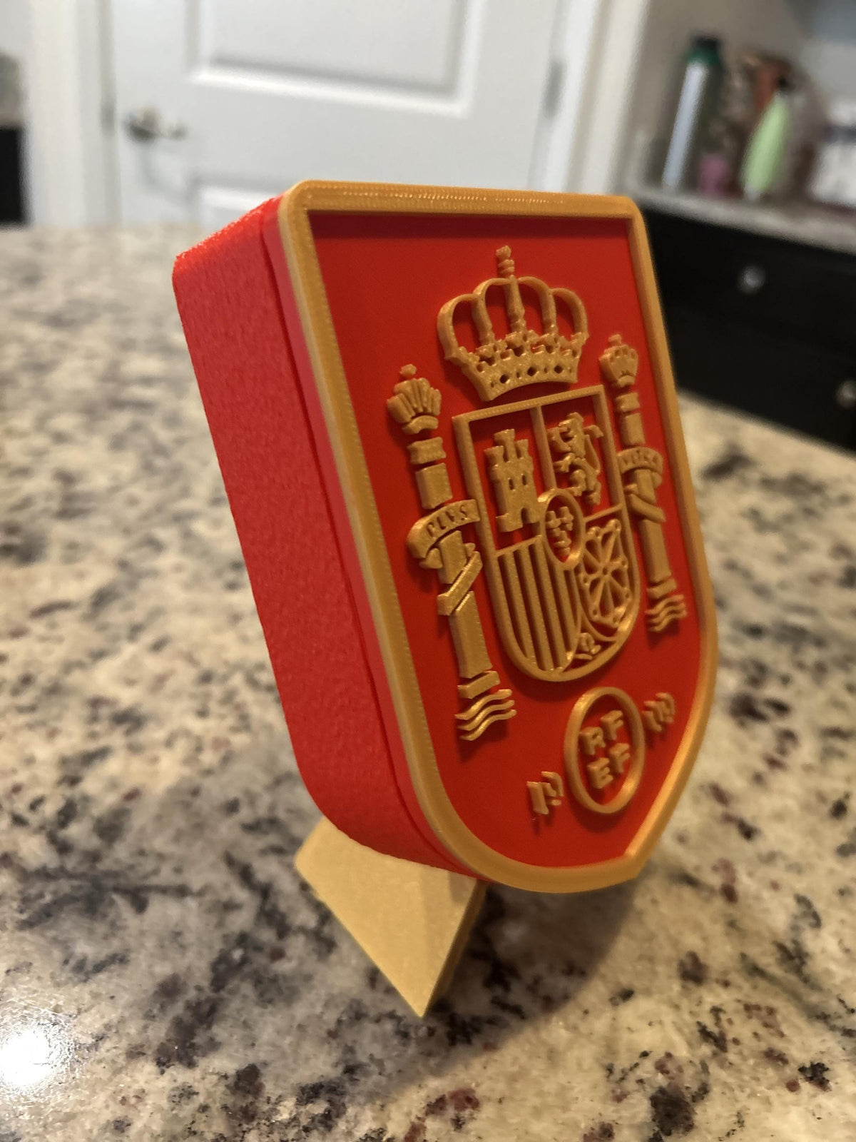 Spain La Roja RFEF 3D printed crest display with stand and hidden stash box, Furia Roja soccer fan gift, made in USA