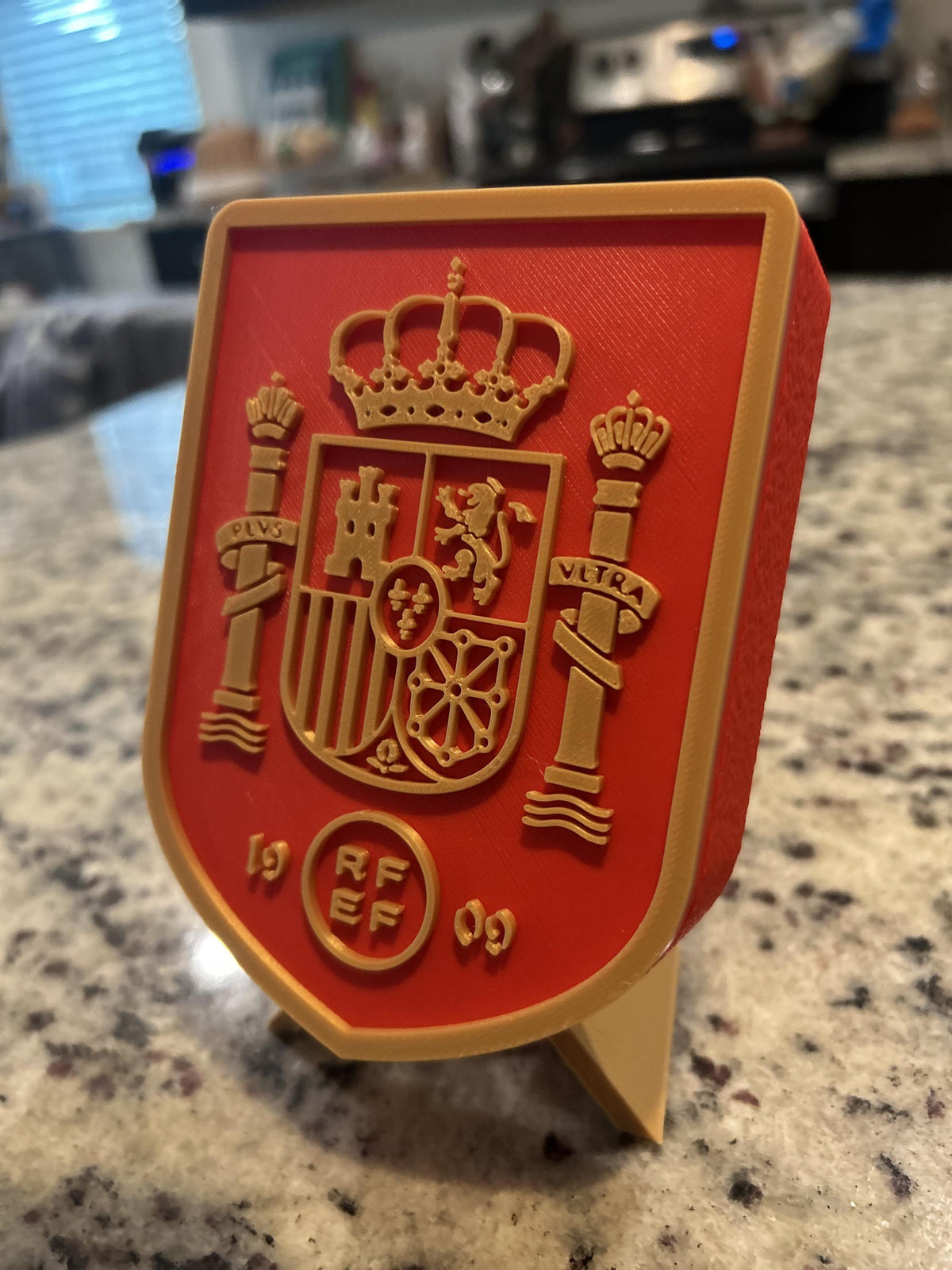 Spain La Roja RFEF 3D printed crest display with stand and hidden stash box, Furia Roja soccer fan gift, made in USA