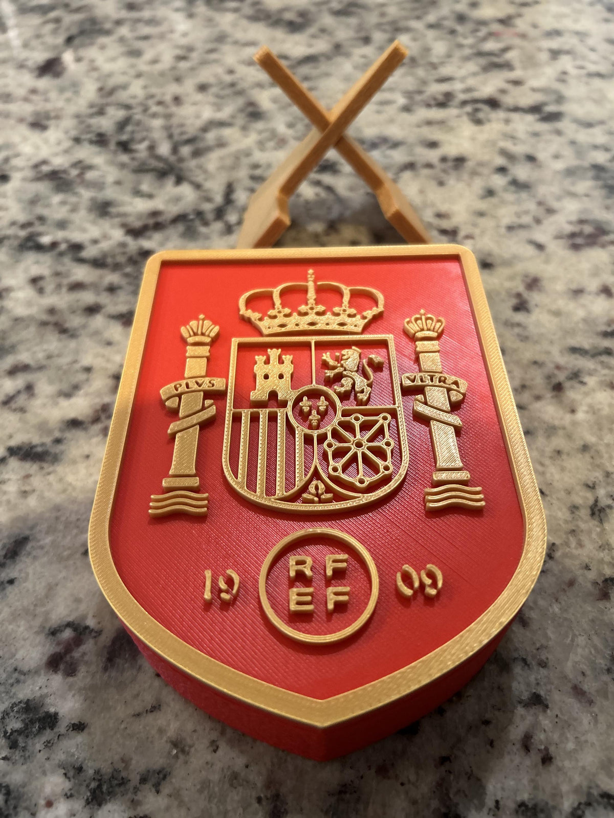 Spain La Roja RFEF 3D printed crest display with stand and hidden stash box, Furia Roja soccer fan gift, made in USA