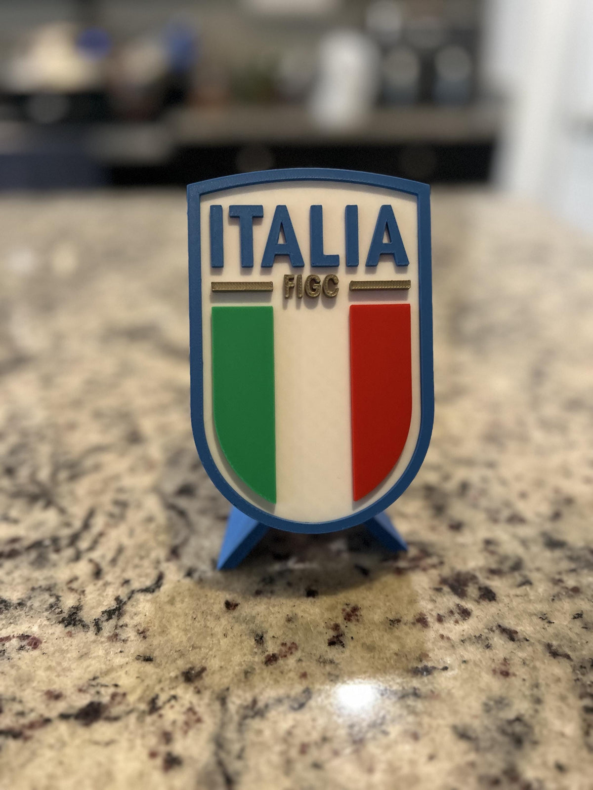 Italy Azzurri FIGC 3D printed crest display with stand and hidden stash box, Nazionale soccer fan gift, made in USA