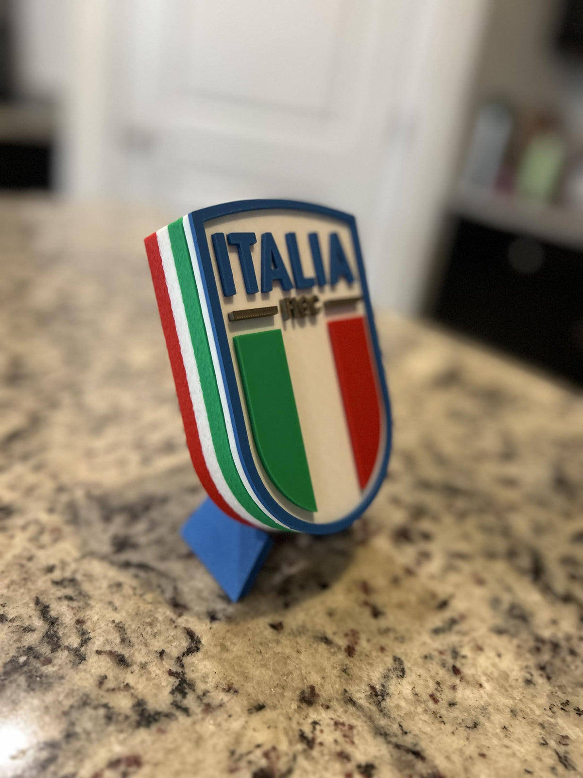 Italy Azzurri FIGC 3D printed crest display with stand and hidden stash box, Nazionale soccer fan gift, made in USA