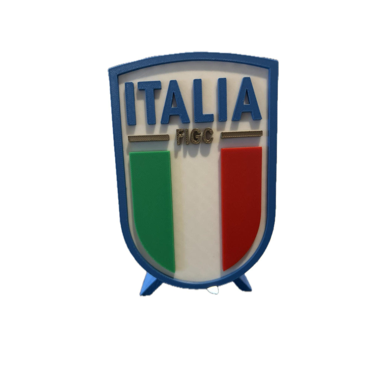 Italy Azzurri FIGC 3D printed crest display with stand and hidden stash box, Nazionale soccer fan gift, made in USA