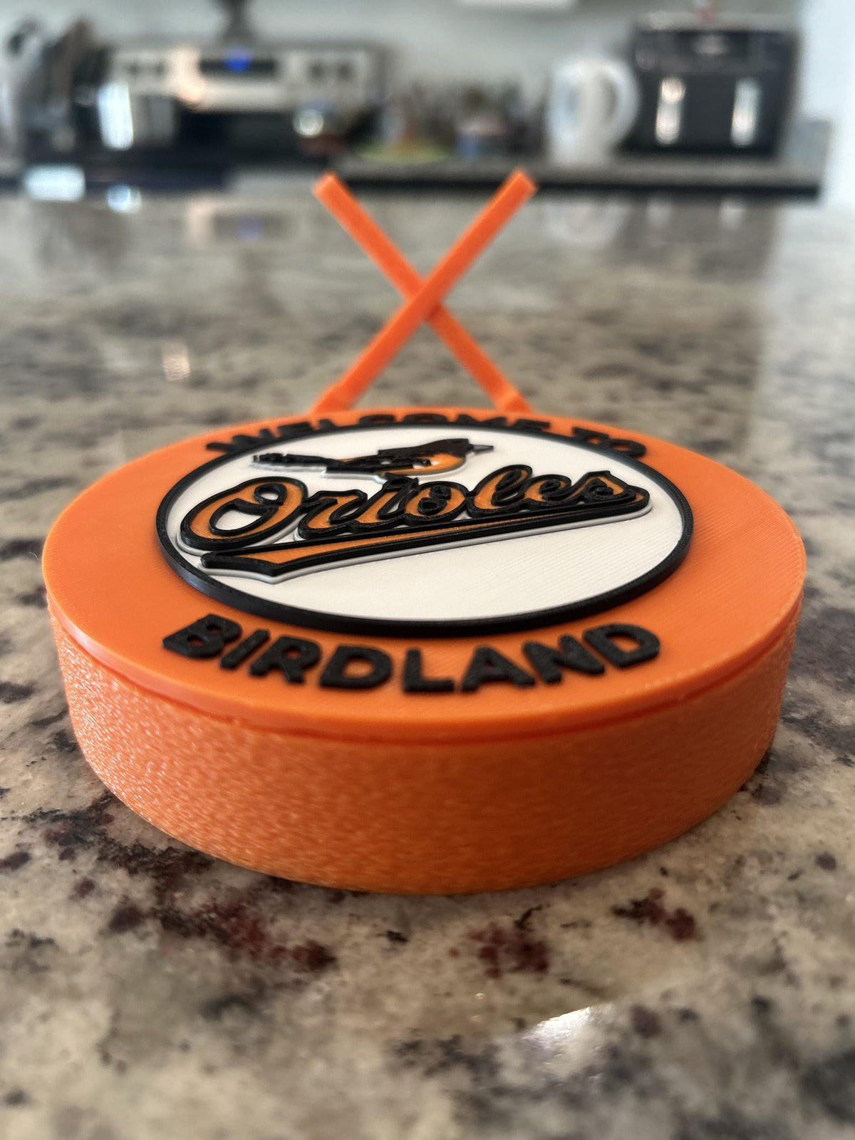 Baltimore Orioles Birdland 3D printed personalized roundel display with stand and hidden stash box, made-to-order MLB baseball fan gift, made in USA