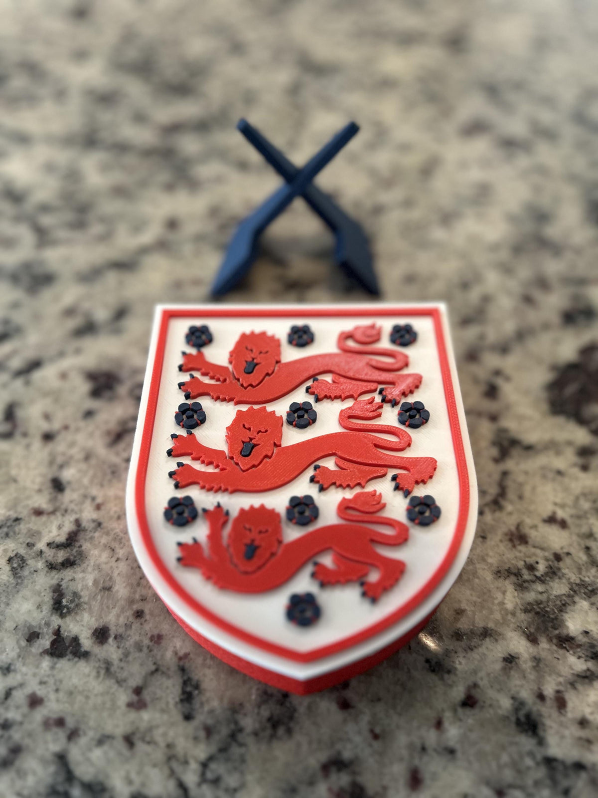 England Three Lions FA 3D printed crest display with stand and hidden stash box, made-to-order England national team soccer fan gift, made in USA