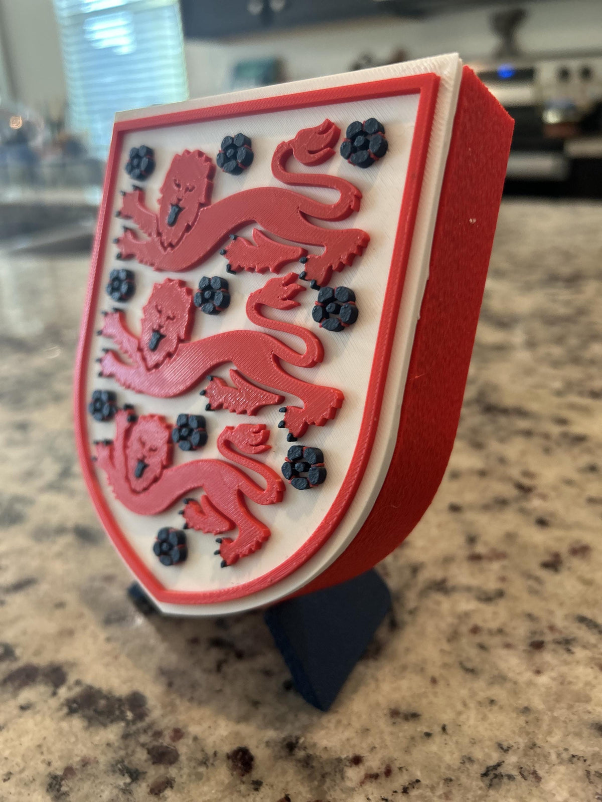 England Three Lions FA 3D printed crest display with stand and hidden stash box, made-to-order England national team soccer fan gift, made in USA