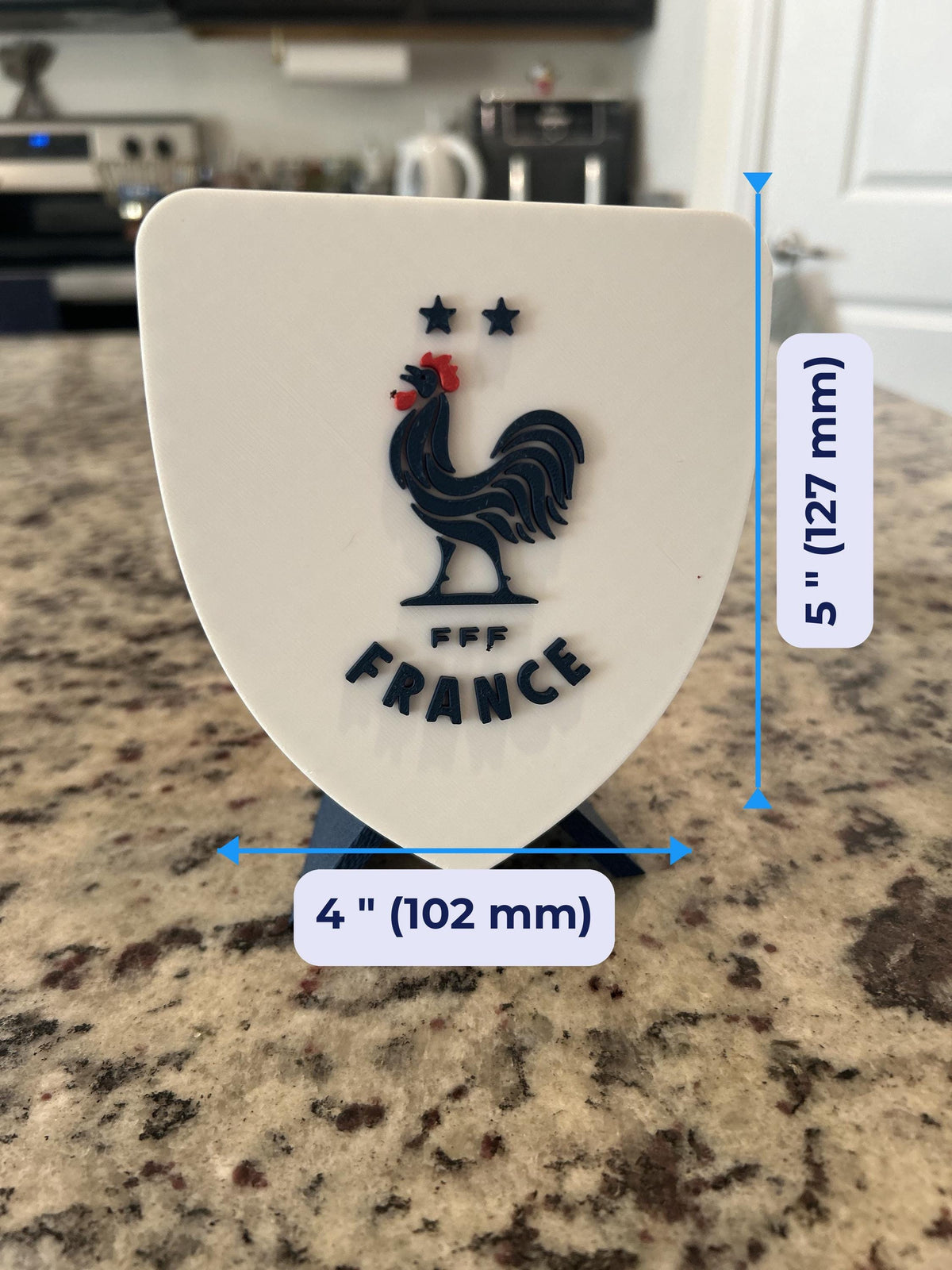 France Les Bleus FFF 3D printed crest display with stand and hidden stash box, made-to-order France national team soccer fan gift, made in USA