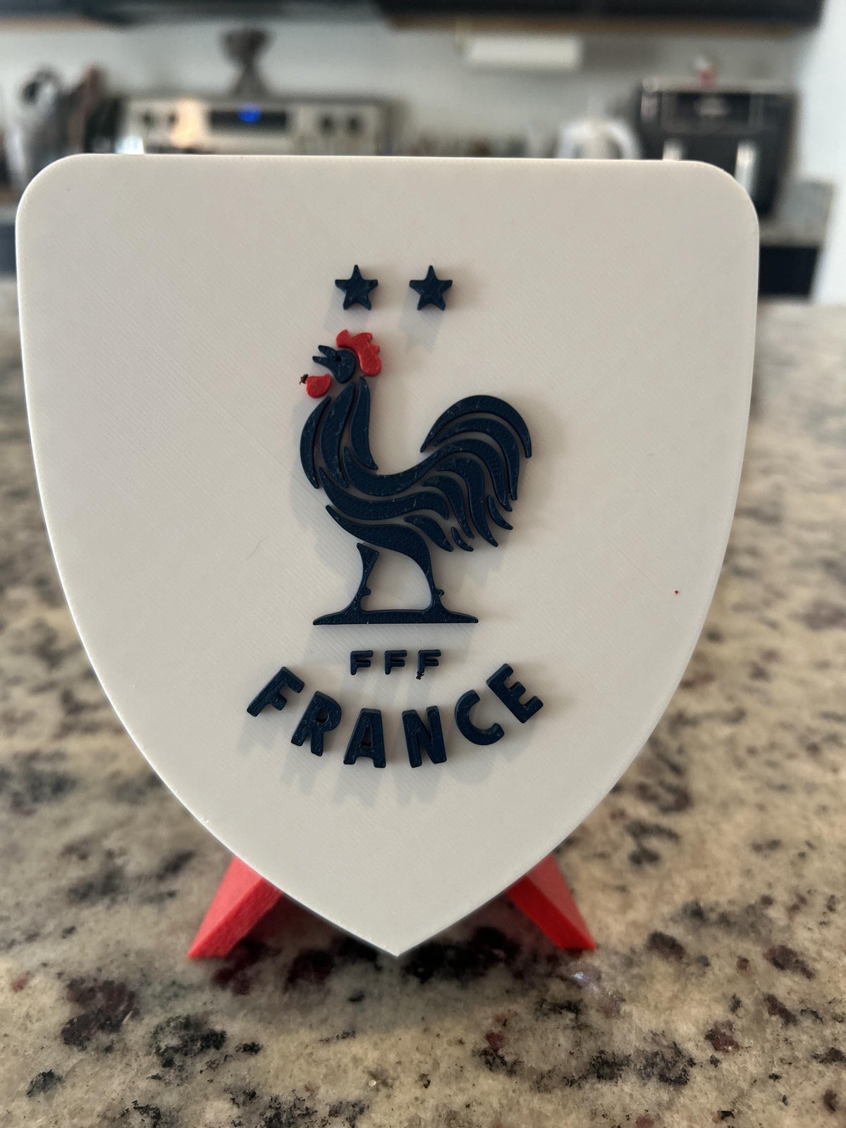 France Les Bleus FFF 3D printed crest display with stand and hidden stash box, made-to-order France national team soccer fan gift, made in USA