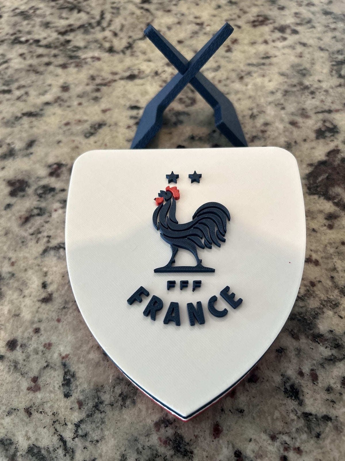 France Les Bleus FFF 3D printed crest display with stand and hidden stash box, made-to-order France national team soccer fan gift, made in USA